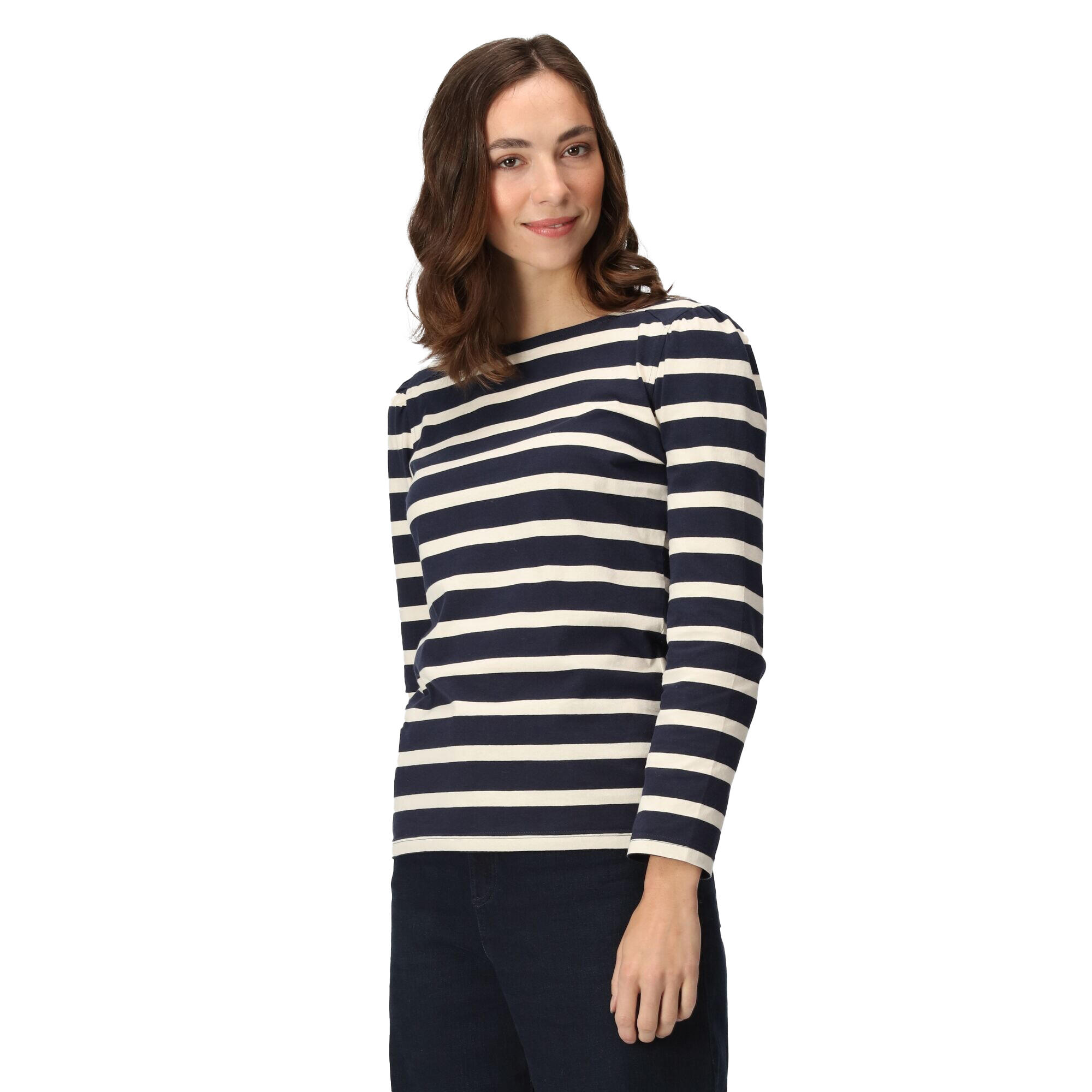 Womens/Ladies Federica Stripe LongSleeved TShirt (Navy/Light Vanilla) 3/5