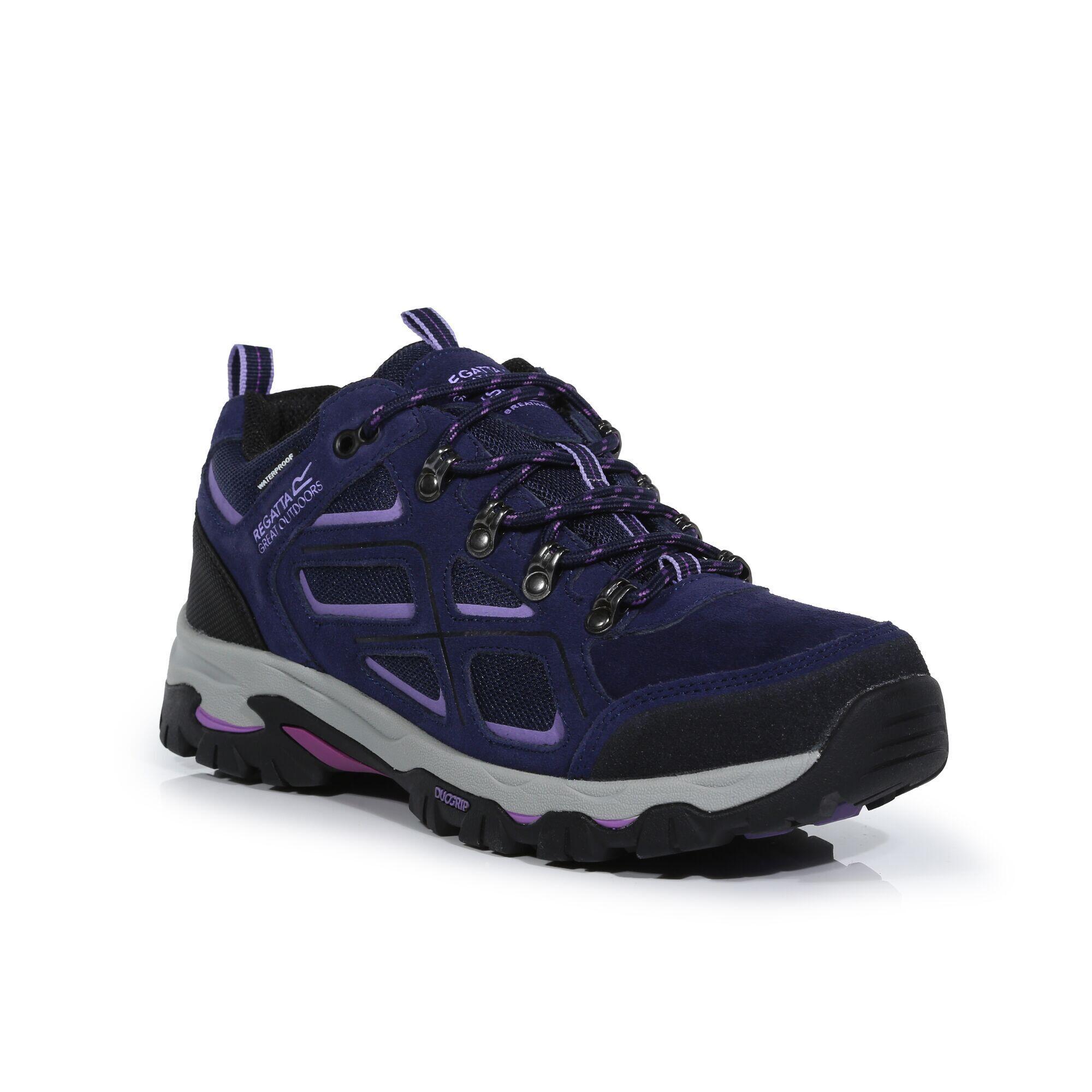 Womens/Ladies Tebay Waterproof Suede Walking Shoes (Midnight/Lilac Bloom) 1/5