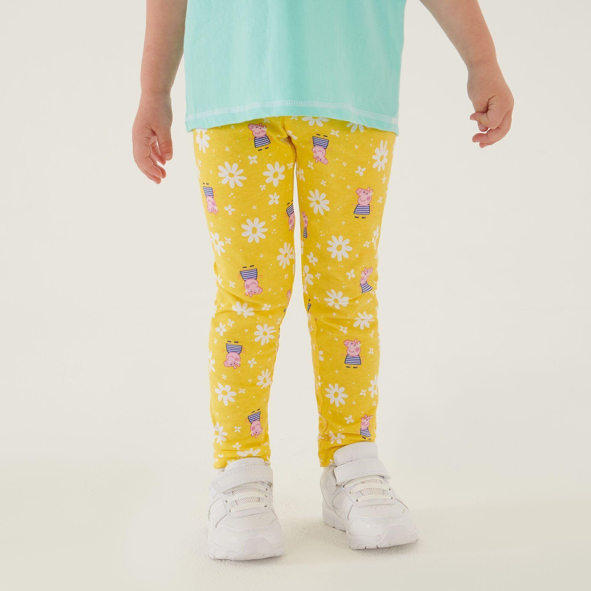 Childrens/Kids Daisy Peppa Pig Leggings (Pack of 2) (Maize Yellow/Navy) 3/5