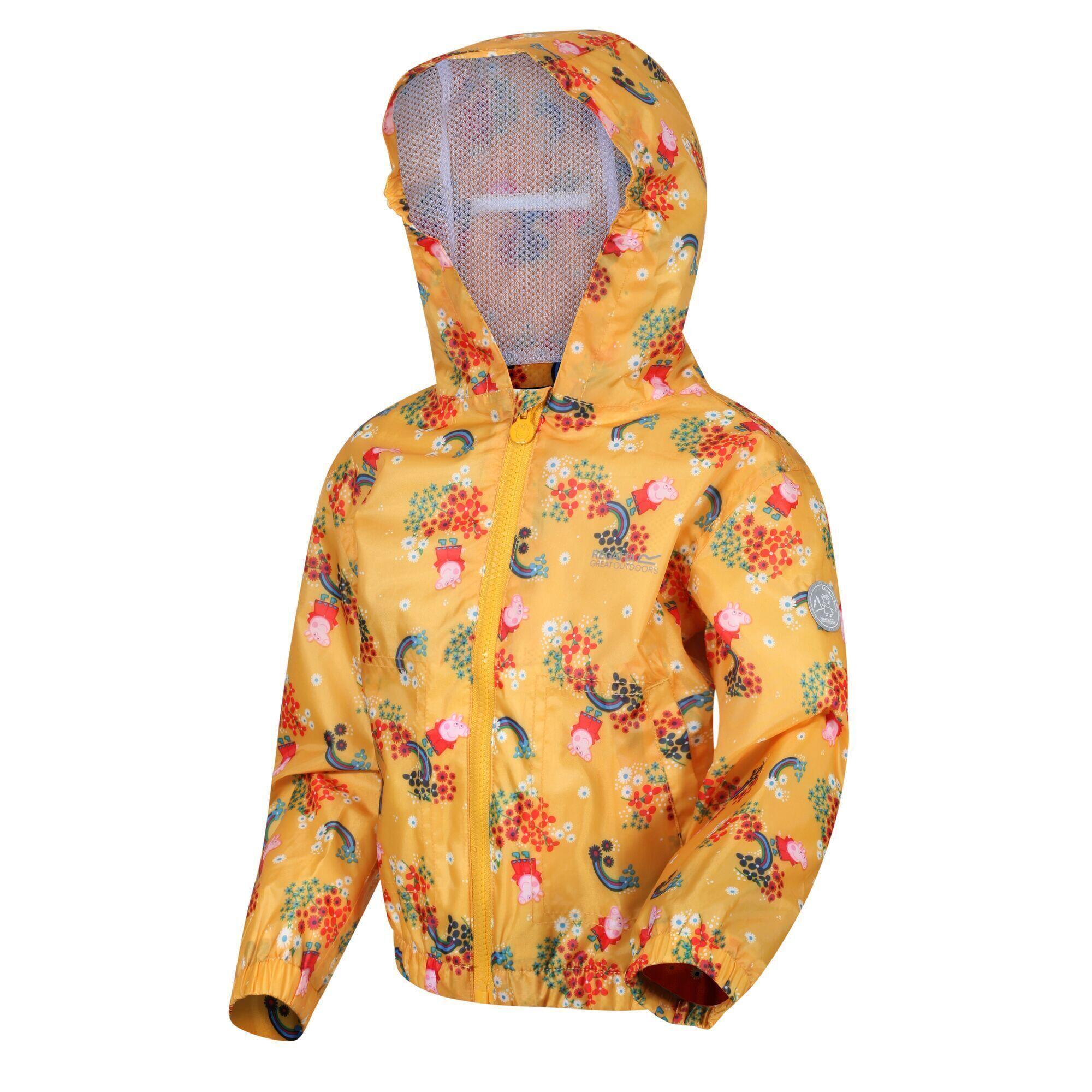 Childrens/Kids Muddy Puddle Peppa Pig Floral Hooded Waterproof Jacket (Glowlight 3/5