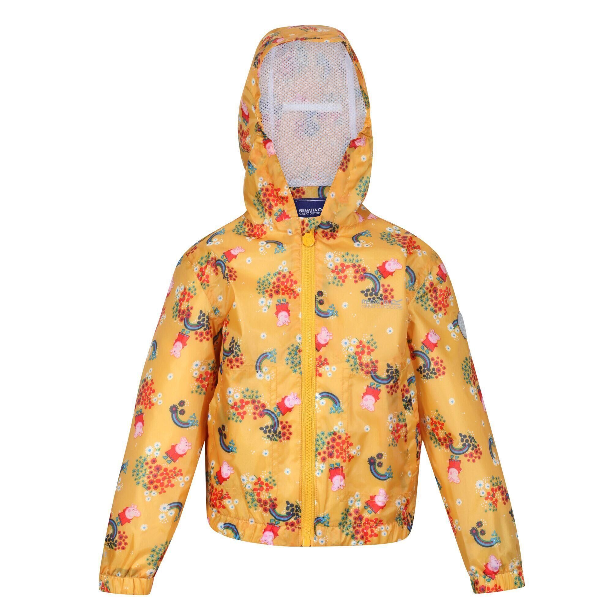 REGATTA Childrens/Kids Muddy Puddle Peppa Pig Floral Hooded Waterproof Jacket (Glowlight