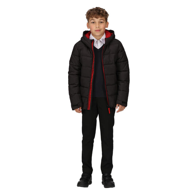 Chaqueta Acolchada de Tejido Térmico para Niños/Niñas Negro, Rojo Clásico