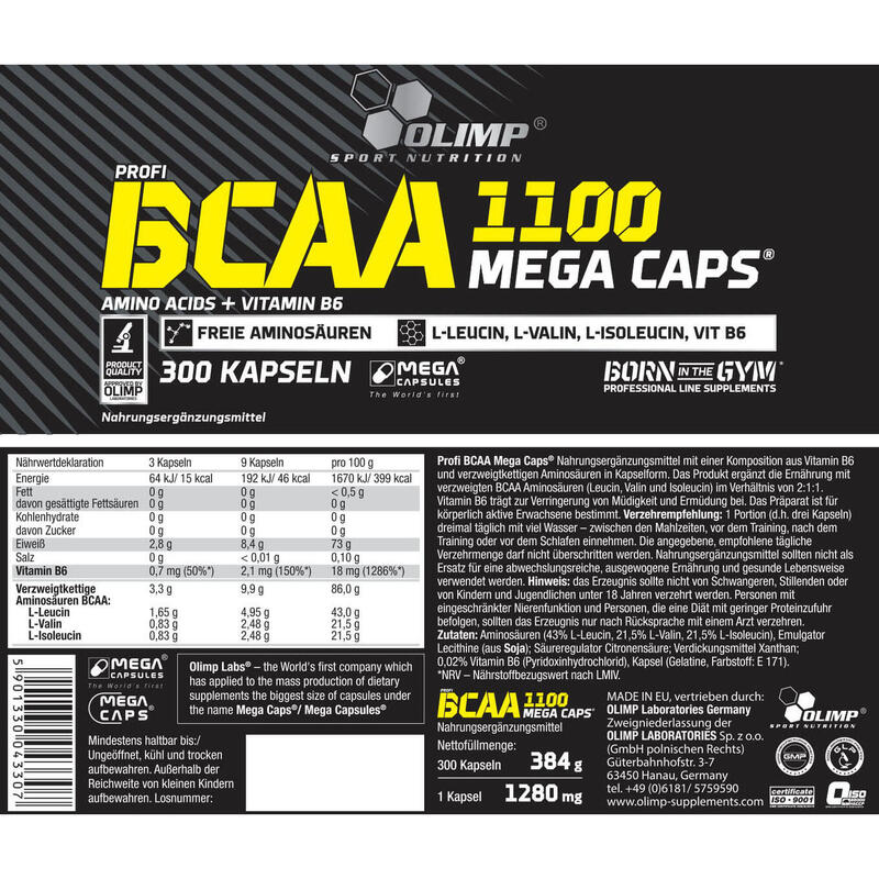 BCAA 1100 Mega Caps OLIMP 300 kaps