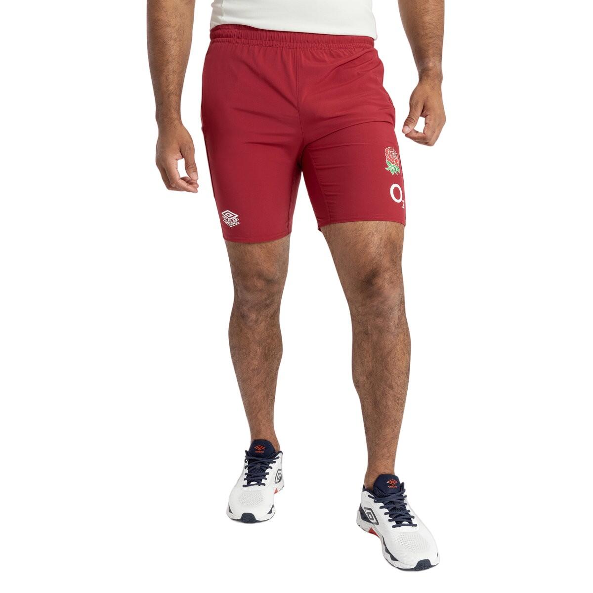 Mens 23/24 England Rugby Gym Shorts (Tibetan Red) 3/4