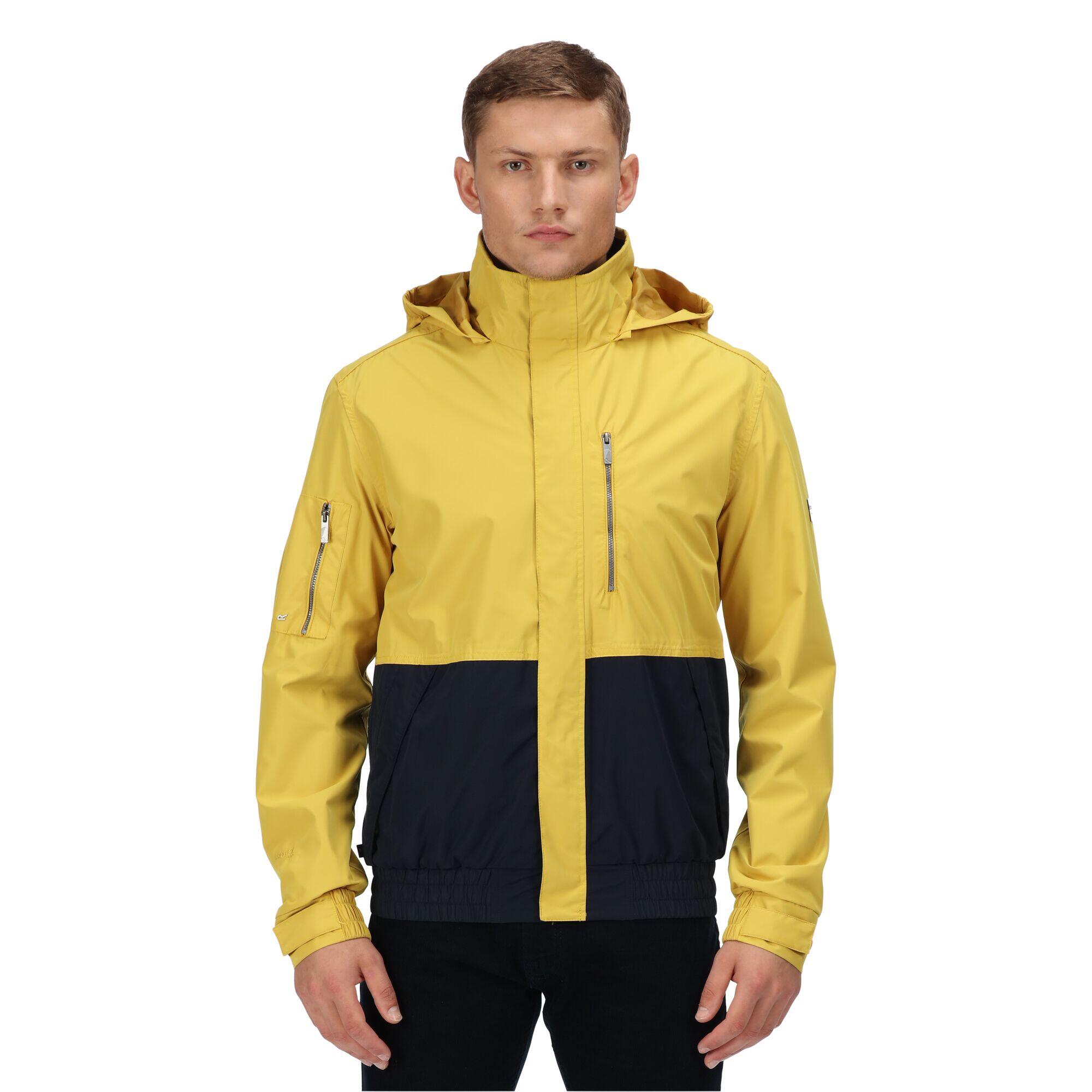 Mens Feelding Colour Block Waterproof Bomber Jacket (Yellow Gold/Navy) 4/5