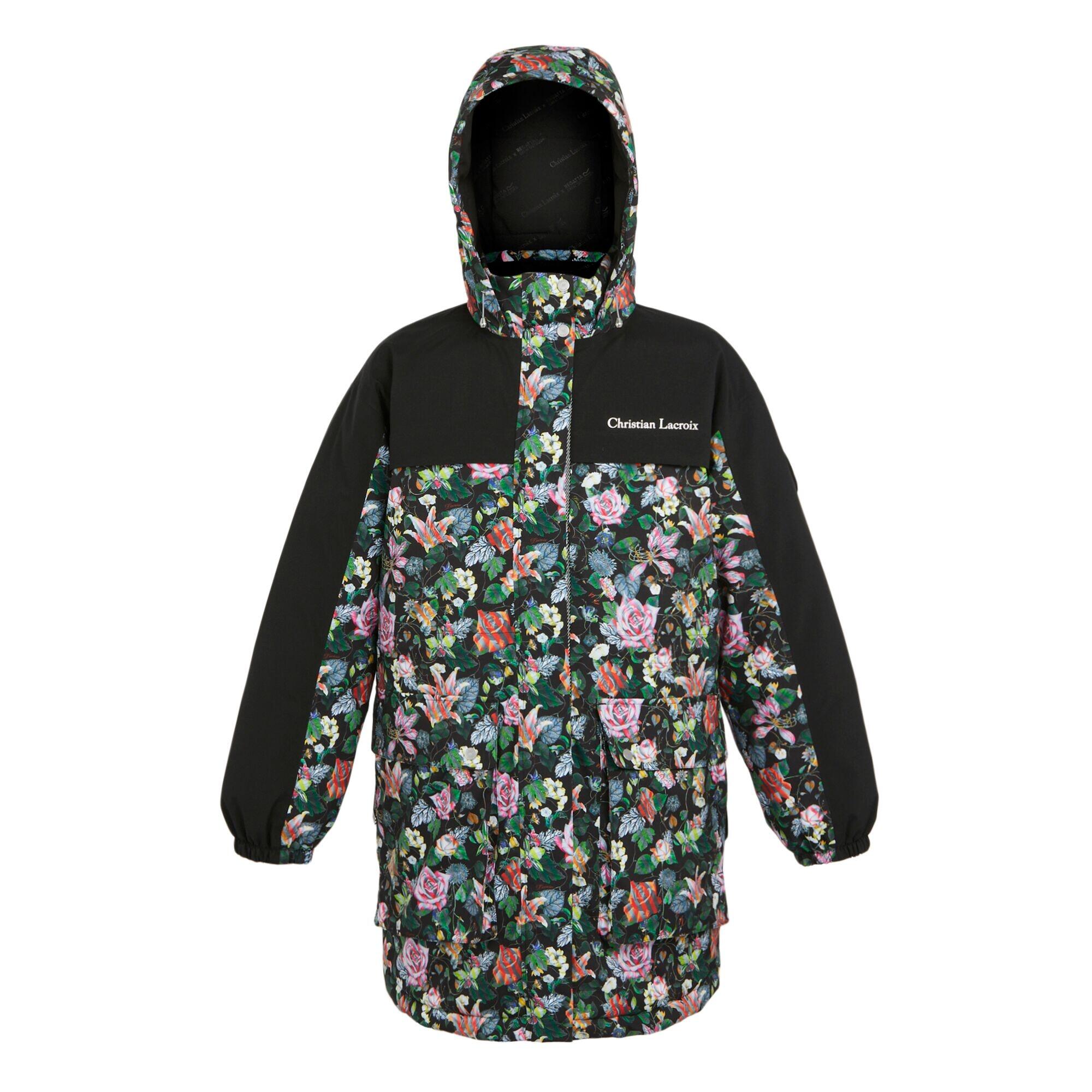 REGATTA Womens/Ladies Christian Lacroix Cailar Floral Longline Waterproof Jacket (Black)