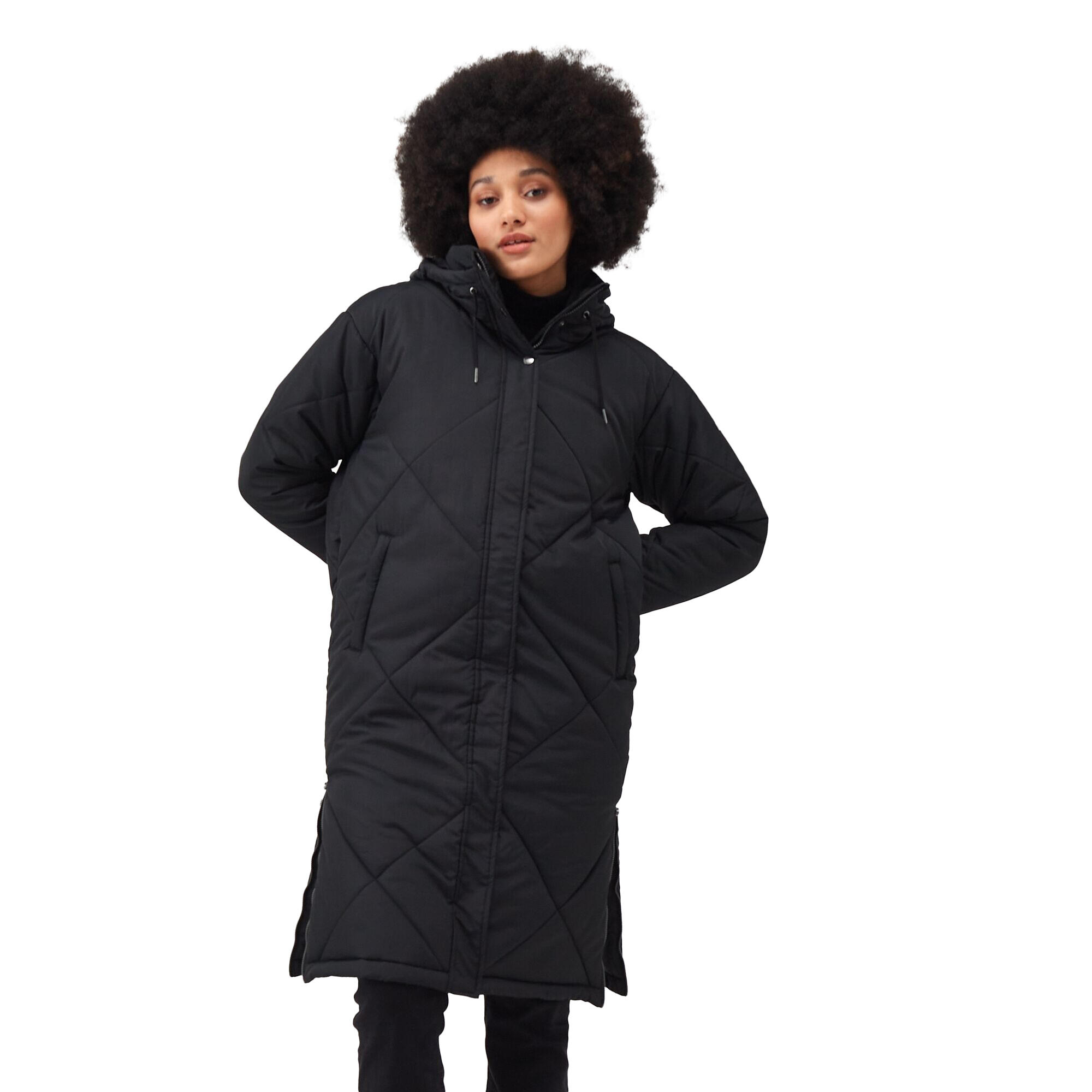 Womens/Ladies Cambrie Quilted Longline Padded Jacket (Black) 4/5