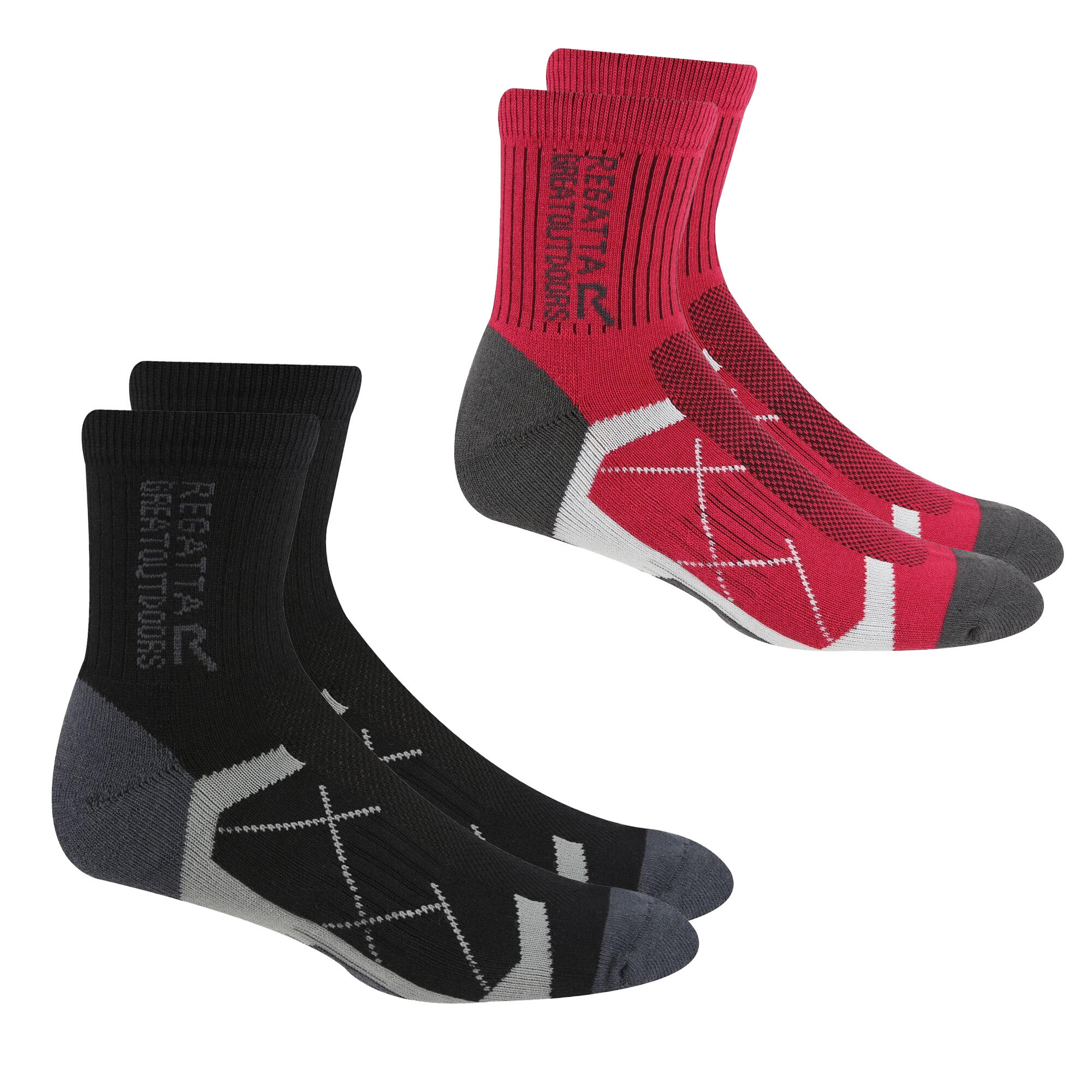 REGATTA Womens/Ladies Outdoor Boot Socks (Pack of 2) (Black/Cherry Pink)