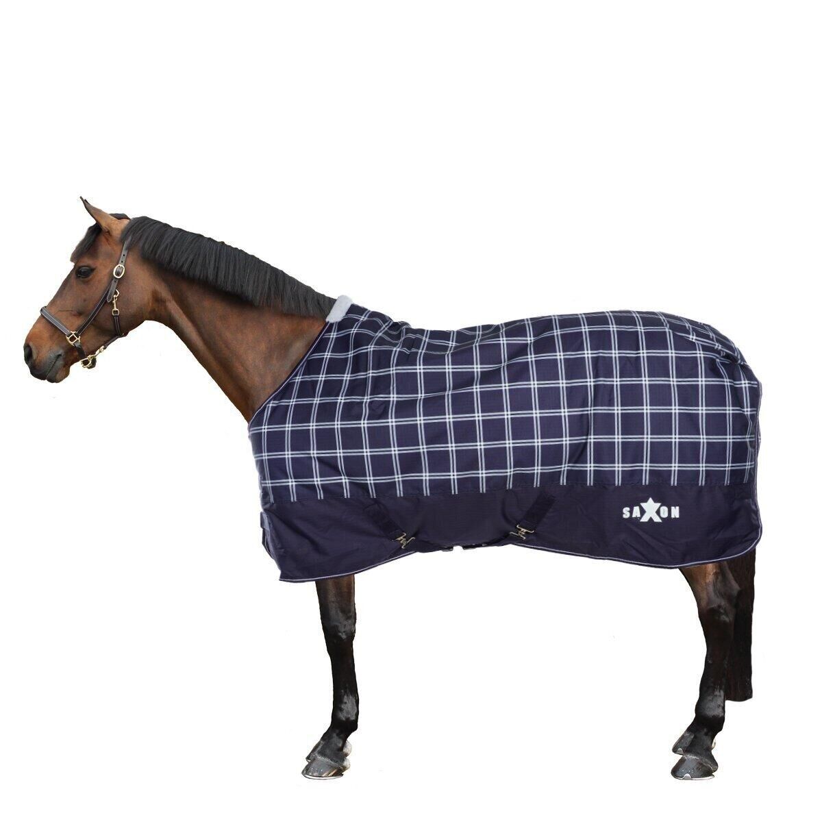 SAXON Defiant StandardNeck Plaid Midweight Horse Turnout Rug (Navy/White)