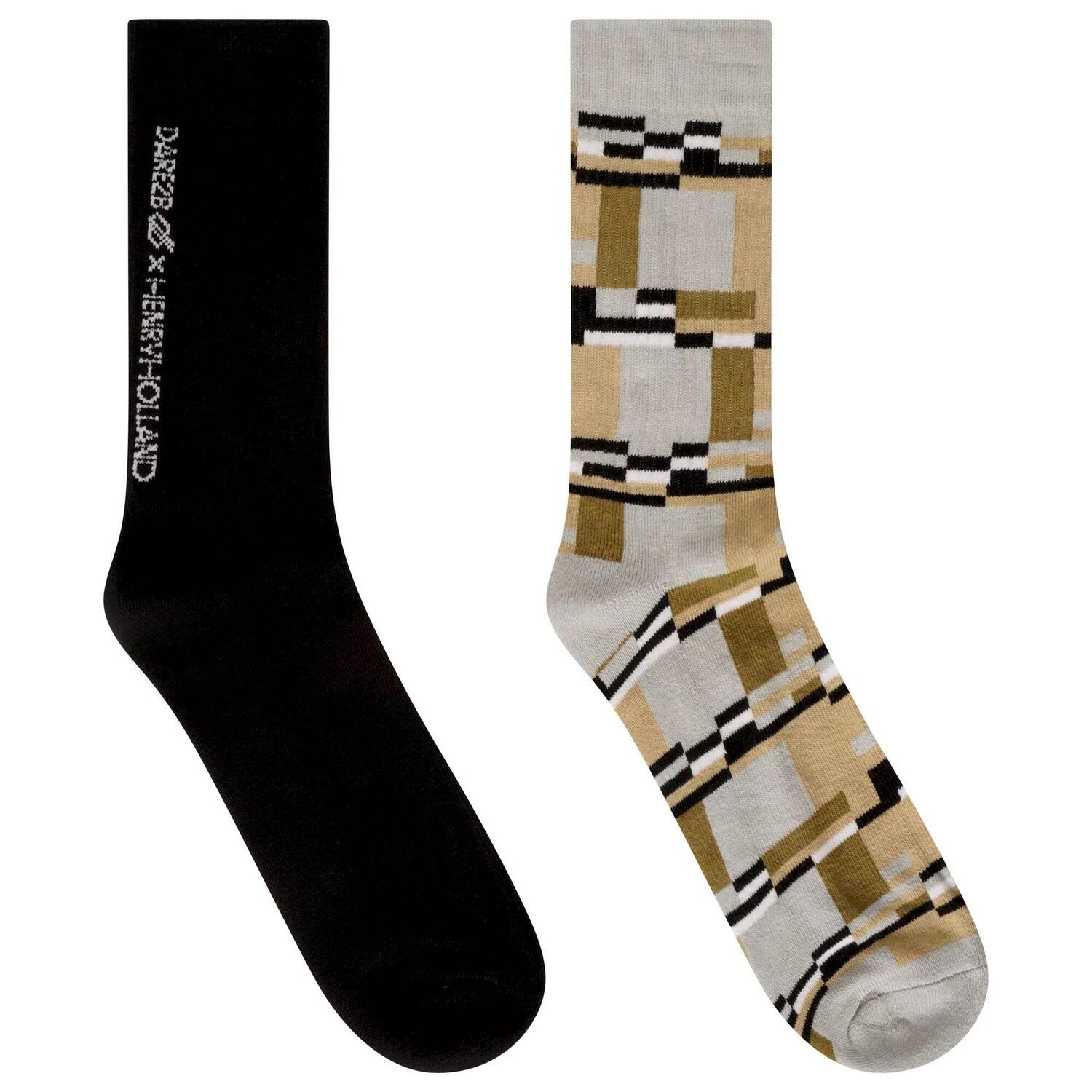 Unisex Adult Henry Holland Socks Set (Pack of 2) (Black/Beige/Grey) 3/4