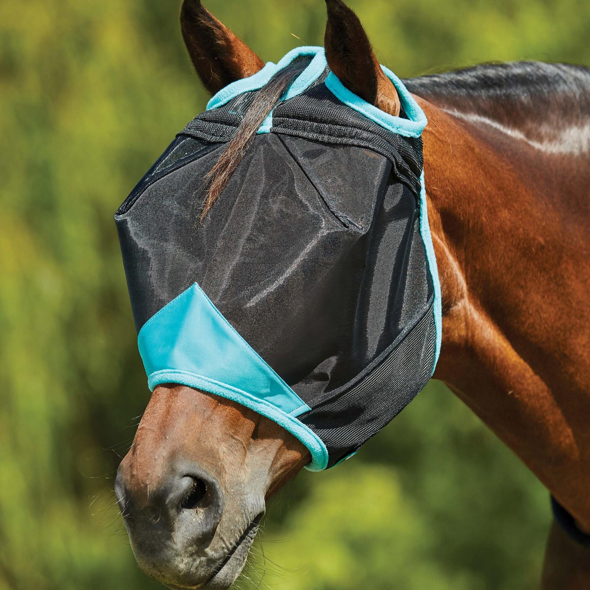 Comfitec Deluxe Fine Mesh Horse Fly Mask (Black/Turquoise) 1/3