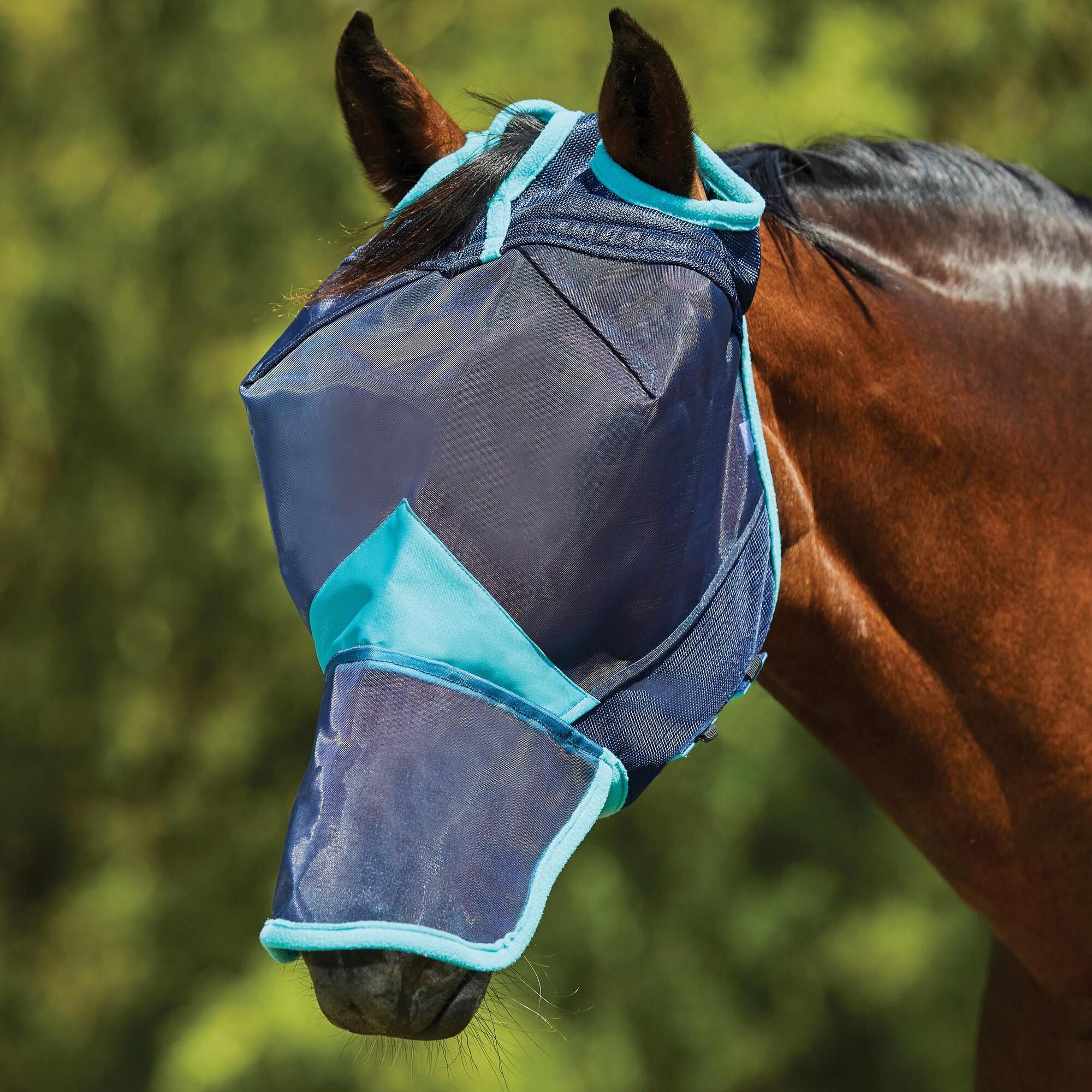 WEATHERBEETA Comfitec Deluxe Fine Mesh Horse Fly Mask With Nose (Navy/Turquoise)