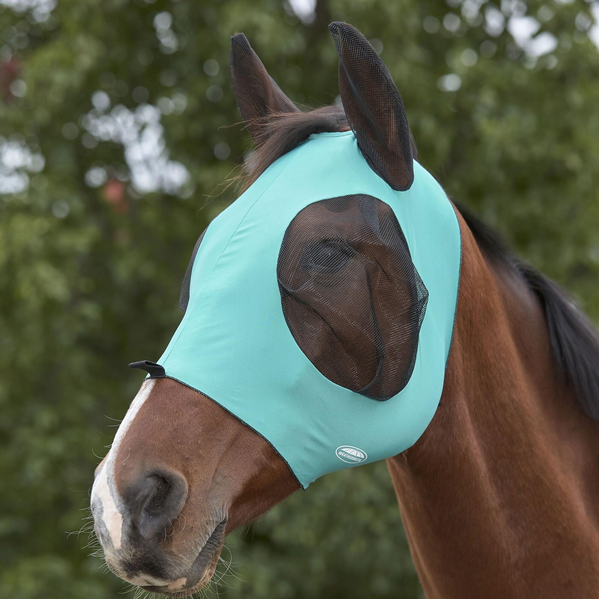 WEATHERBEETA Deluxe Stretch Horse Fly Mask With Ears (Turquoise/Black)