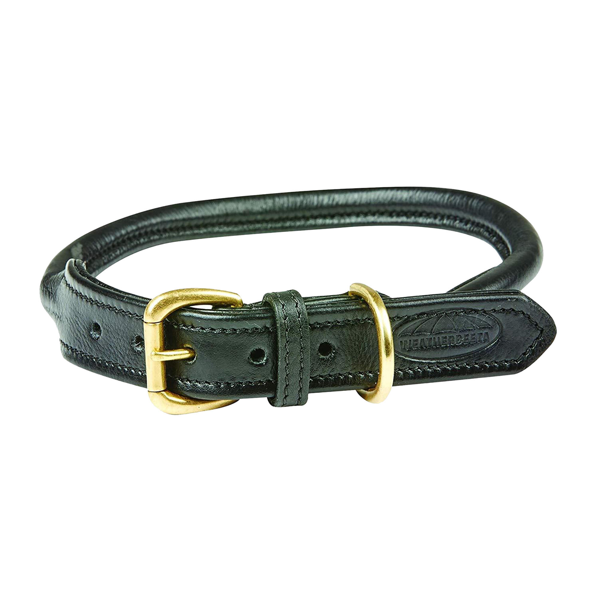 Rolled Leather Dog Collar (Black) 1/2
