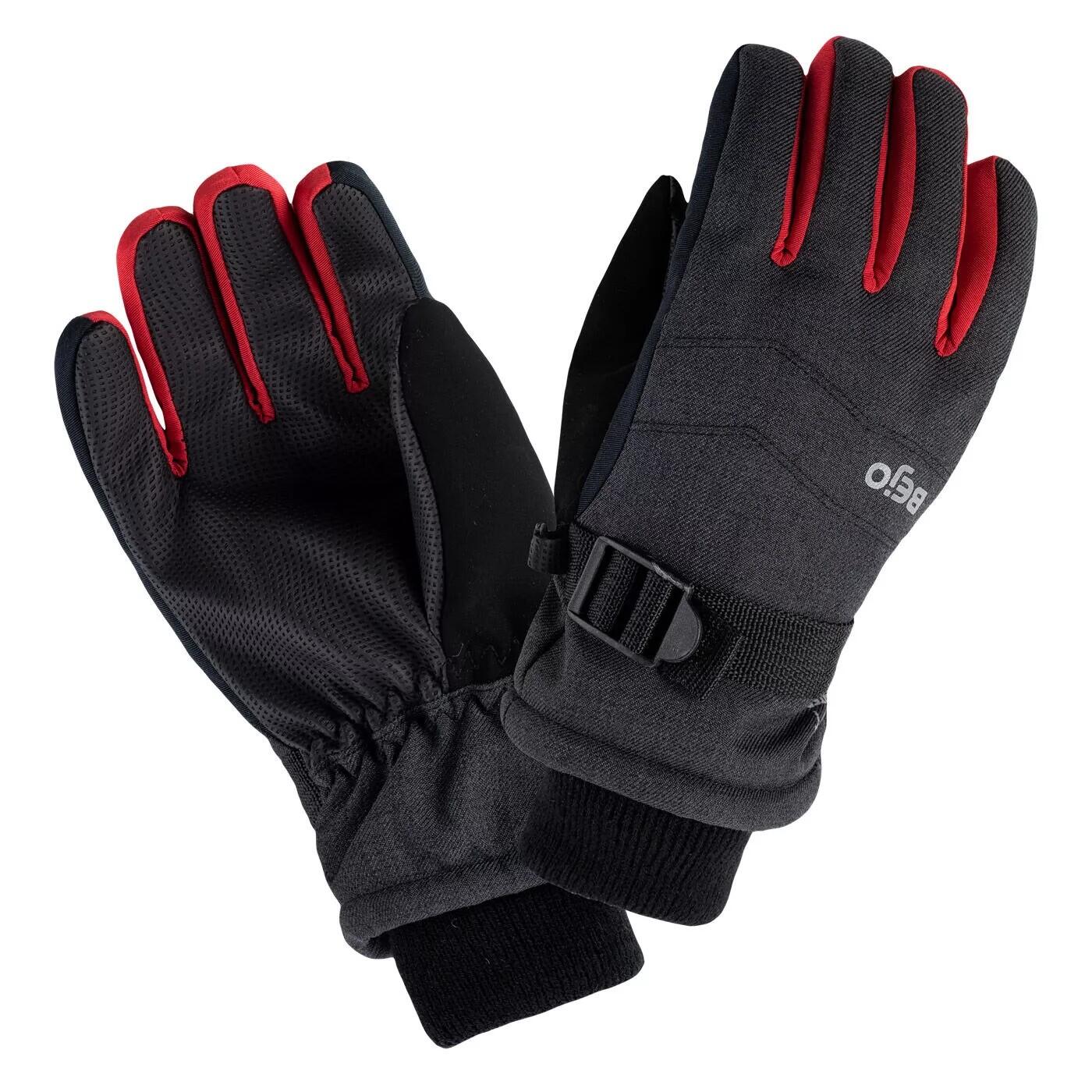 Boys Osian Ski Gloves (Dark Grey/Black/Chinese Red Melange) 3/3