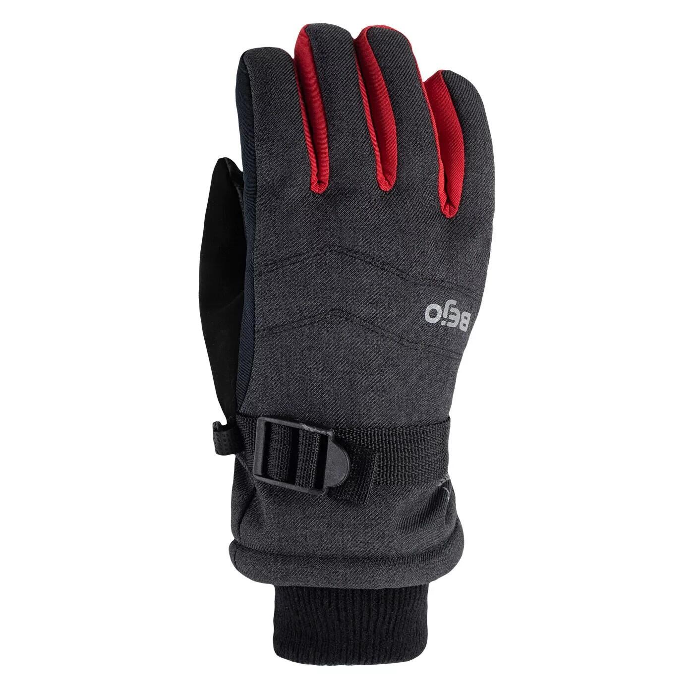 BEJO Boys Osian Ski Gloves (Dark Grey/Black/Chinese Red Melange)