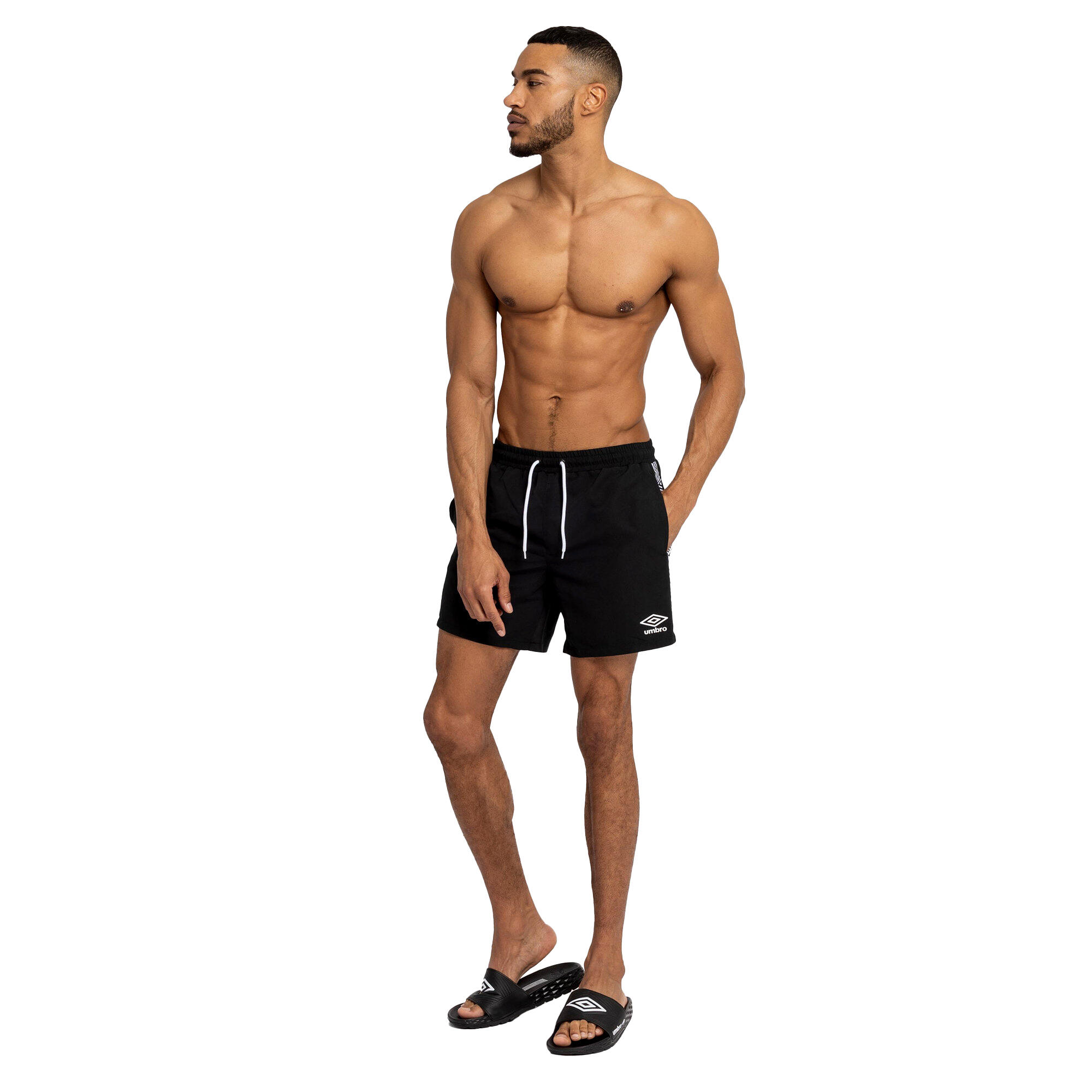 Mens Taped Swim Shorts (Black) 4/4