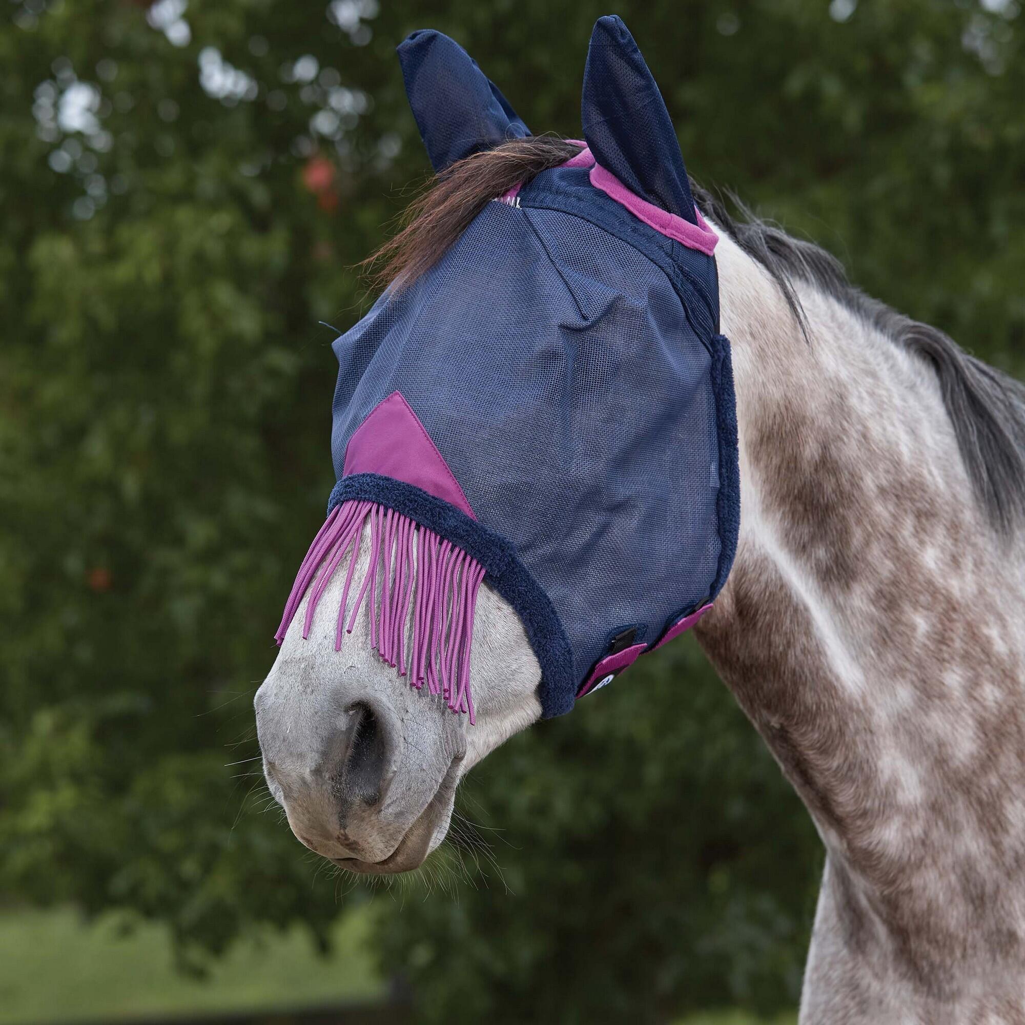 Comfitec Deluxe Tassel Mesh Durable Horse Fly Mask With Ears (Navy/Purple) 1/1