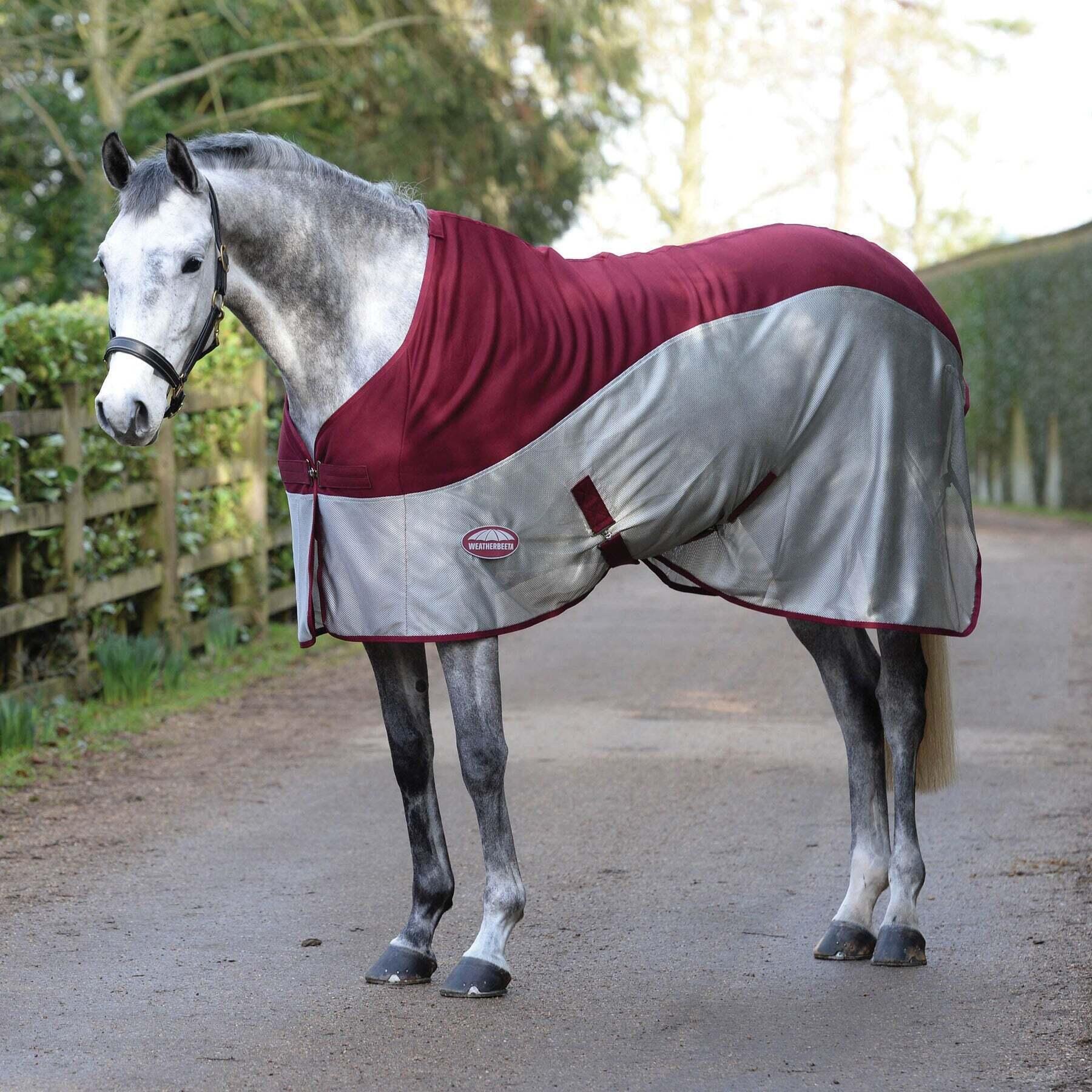 MicroAir StandardNeck Horse Cooler Rug (Burgundy/Grey) 2/2