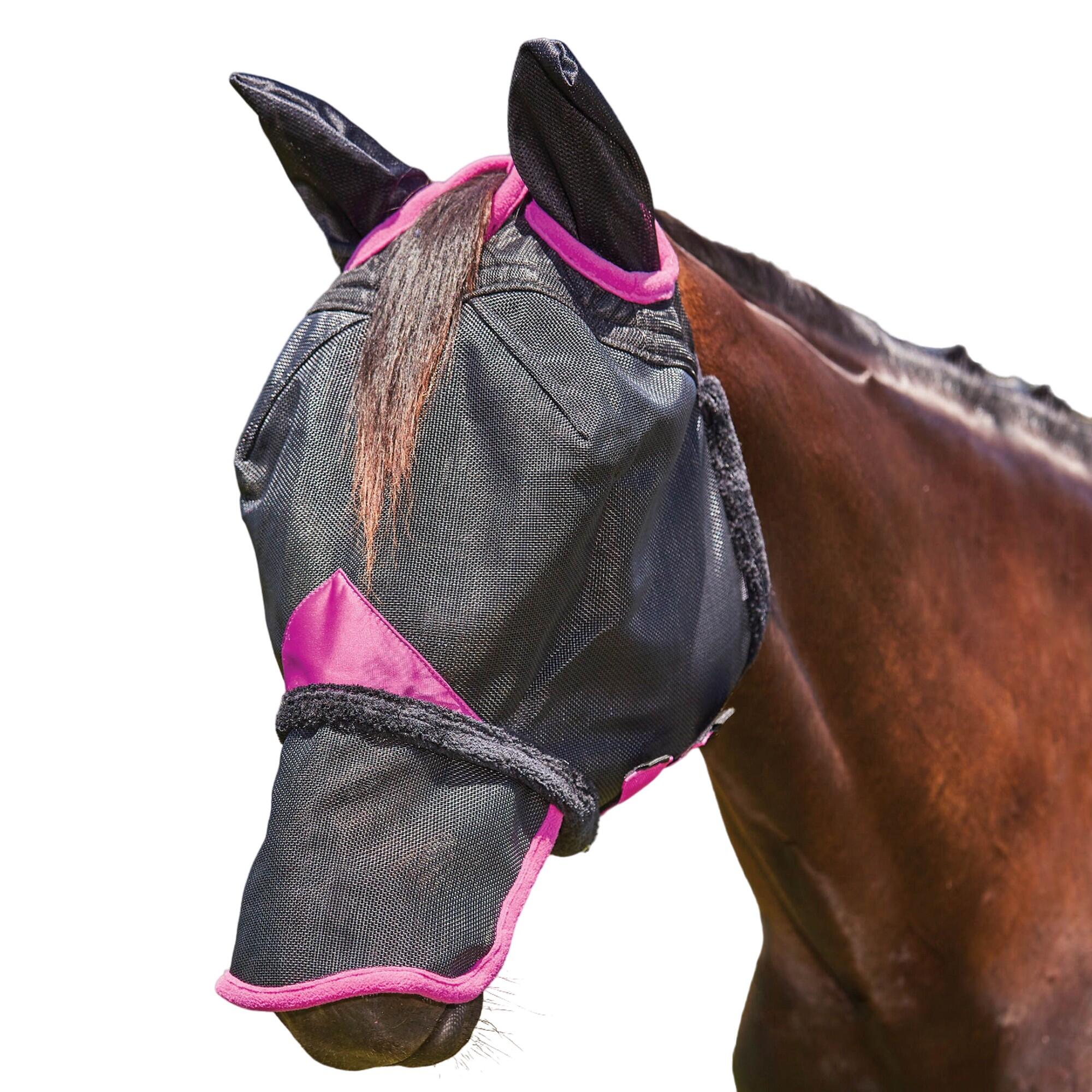 WEATHERBEETA Comfitec Deluxe Mesh Durable Horse Fly Mask With Ears & Nose (Black/Purple)