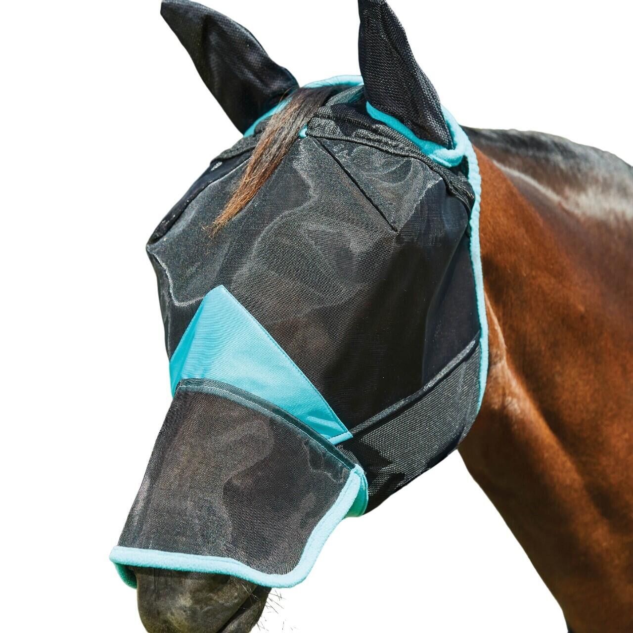 WEATHERBEETA Comfitec Deluxe Fine Mesh Horse Fly Mask With Ears & Nose (Black/Turquoise)