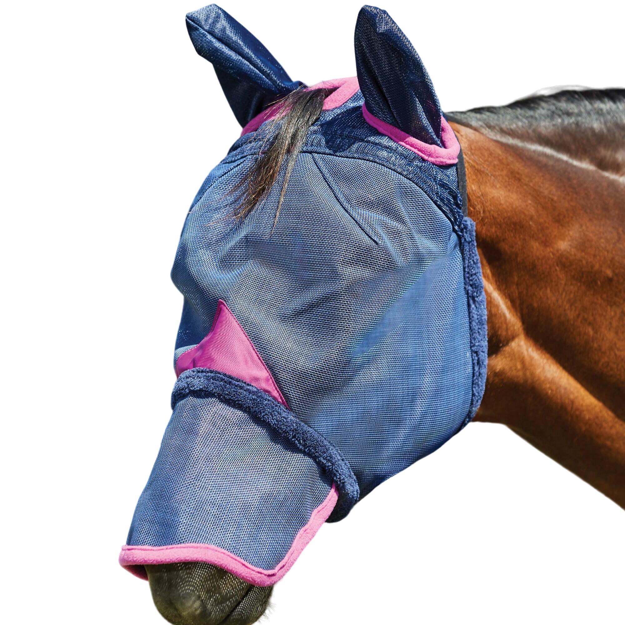 WEATHERBEETA Comfitec Deluxe Mesh Durable Horse Fly Mask With Ears & Nose (Navy/Purple)