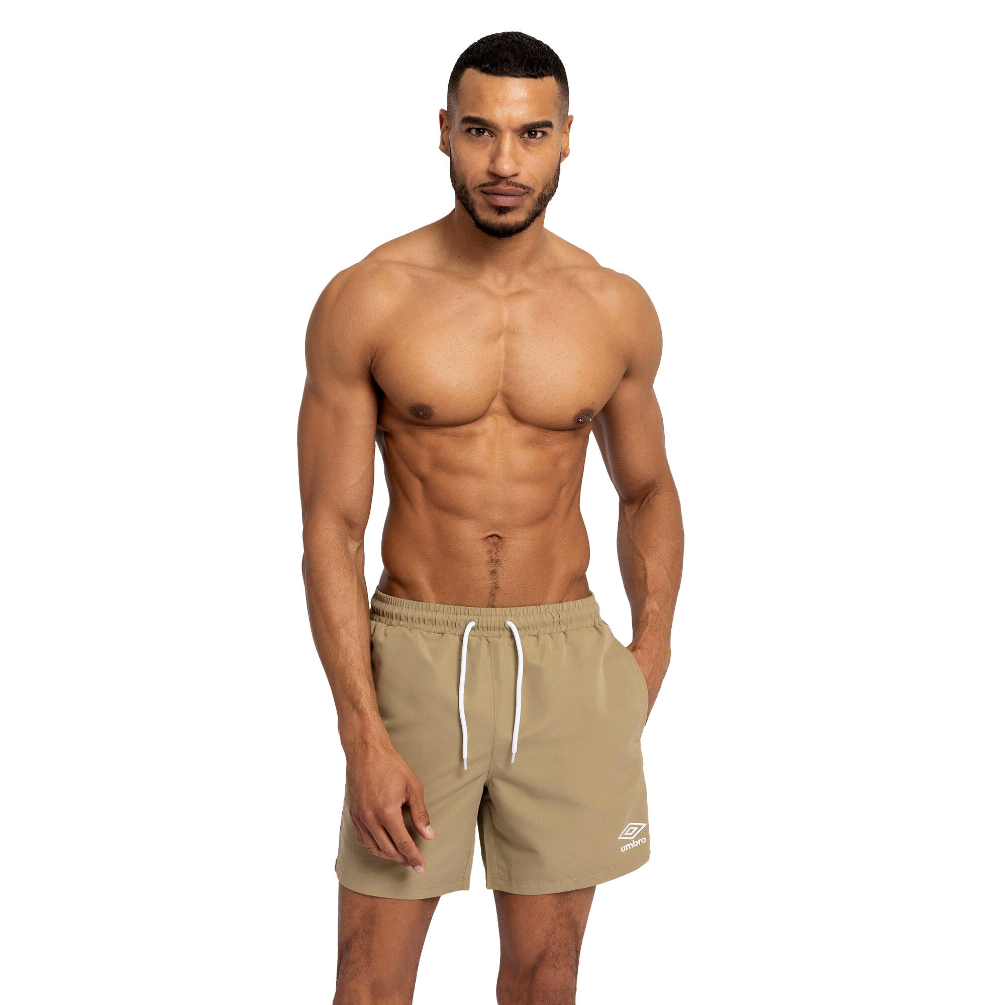 Mens Taped Swim Shorts (Khaki) 1/4