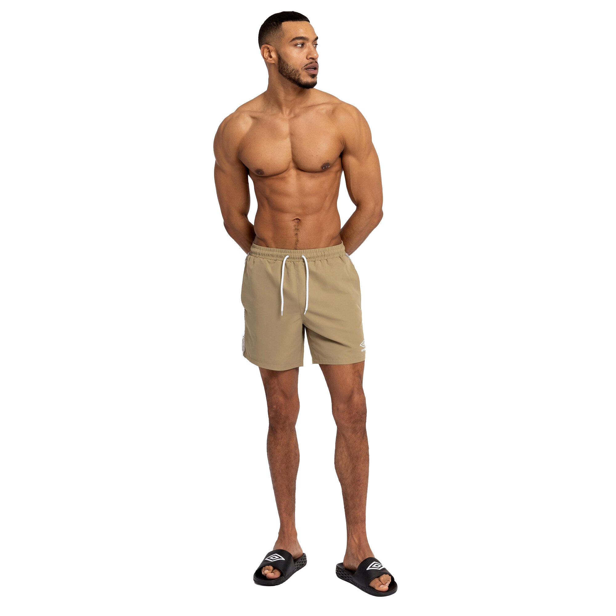 Mens Taped Swim Shorts (Khaki) 4/4