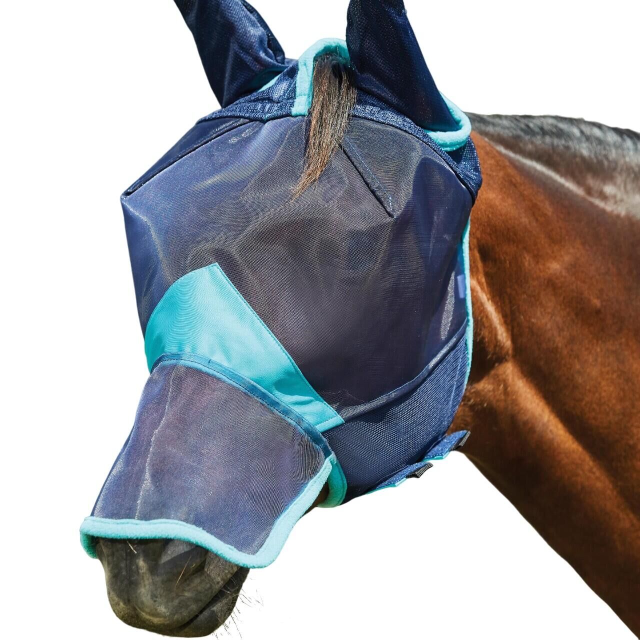WEATHERBEETA Comfitec Deluxe Fine Mesh Horse Fly Mask With Ears & Nose (Navy/Turquoise)