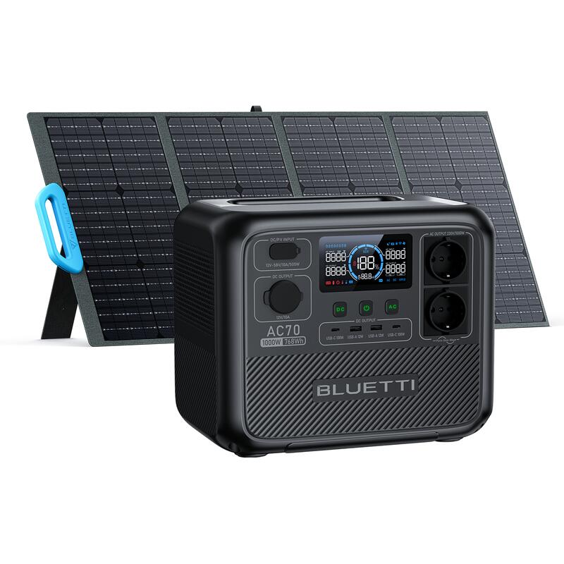 BLUETTI AC70+PV120 Kit Generador Solar, 768Wh/1000W LiFePO4 Batería para Camping
