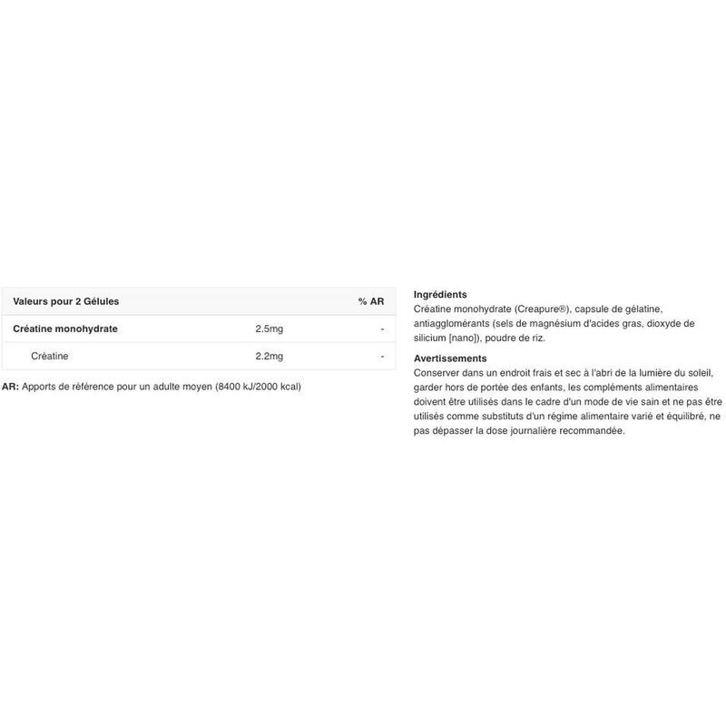 Créatine monohydrate - Creatine 2500 Caps - 200 Gélules
