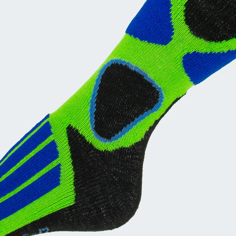 Șosete de schi copii | 2 perechi | Șosete funcționale căptușite | Verde/Albastru