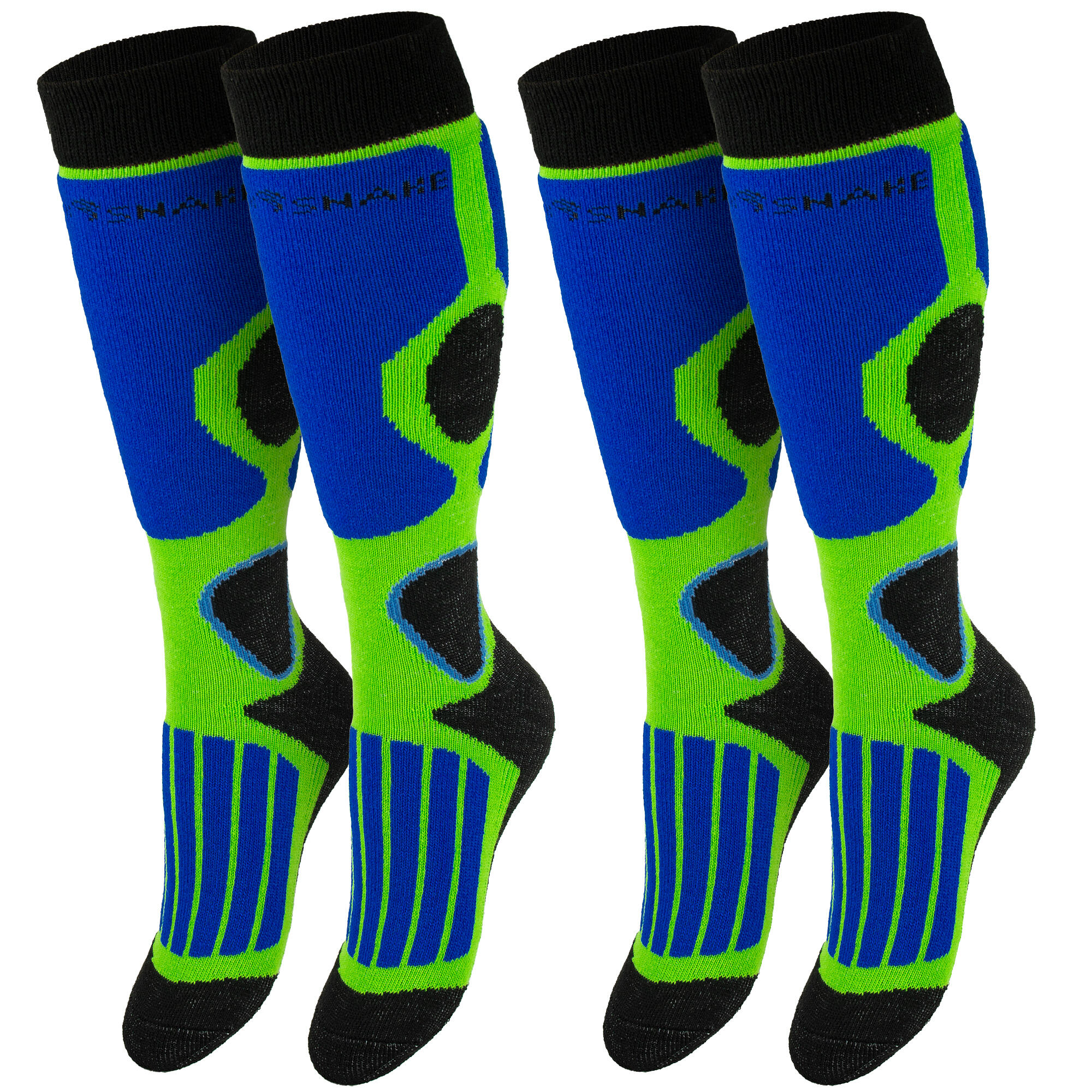 Children's ski socks | 2 pairs | Padded knee socks | Green/Blue