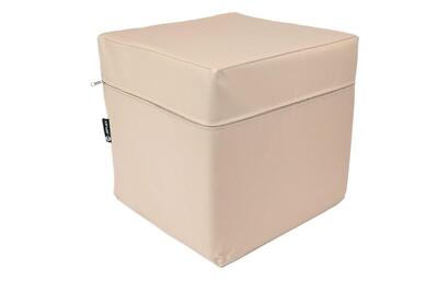 Zitkubus van beige kunstleer. 40x40x40 cm. met pu-schuim.