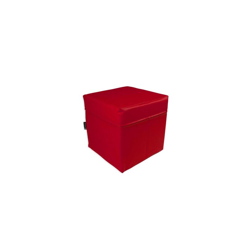 Cubo de assento em couro sintético vermelho, 40x40x40 cm, com espuma de poliure