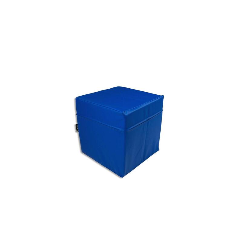 Cubo de assento em couro sintético azul, 40x40x40 cm, com espuma de poliuretano