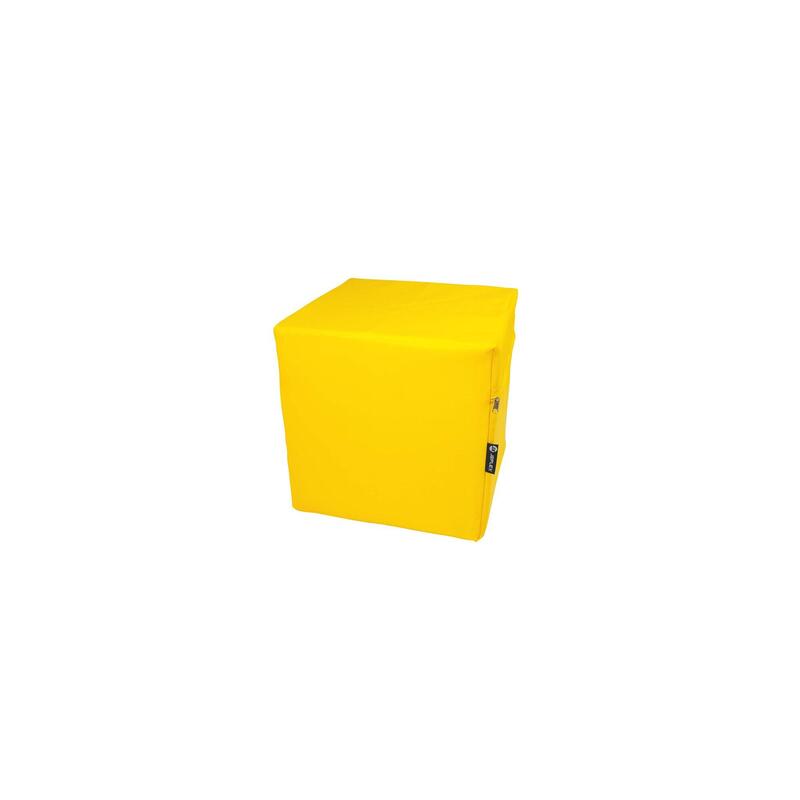 Cubo de assento em couro sintético amarelo, 40x40x40 cm, com espuma de poliuret