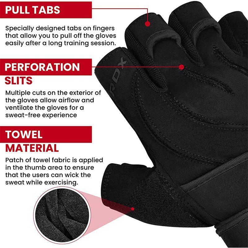 Manusi sala, pentru haltere RDX L4 Open finger, Negru, XL