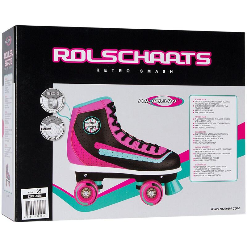 Role Quad Nijdam Retro Smash, negru/roz/turcoaz, 36