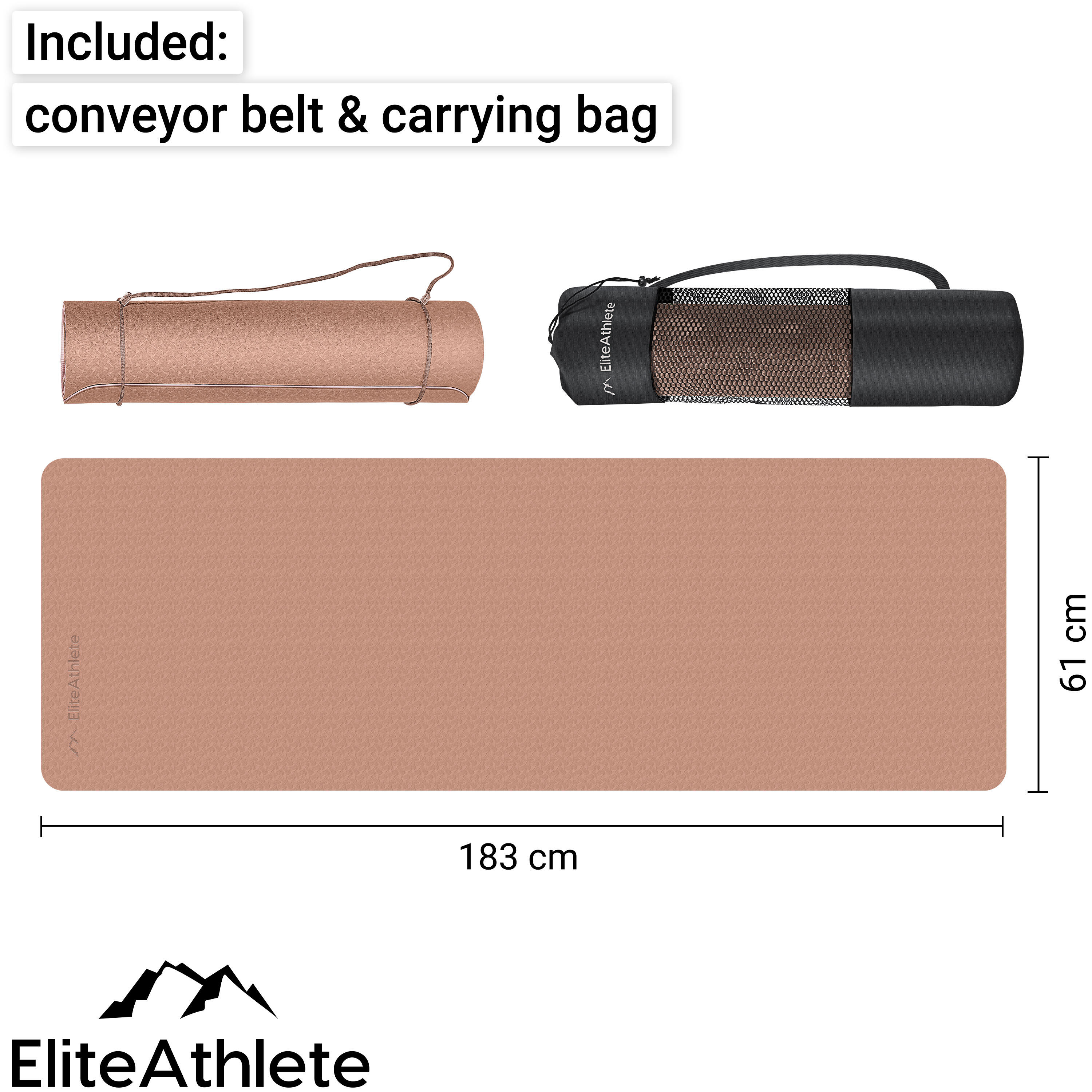 EliteAthlete Yoga Mat Antislip - Sportmat - Fitness mat - Turnmat voor Fitness Pilates - Yogamat 183 cm x 61 cm x 0,6 cm - Trainingsmat incl. draagriem tas