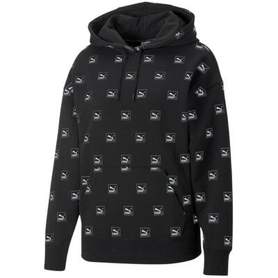 Dames love allover print hoodie (zwart)