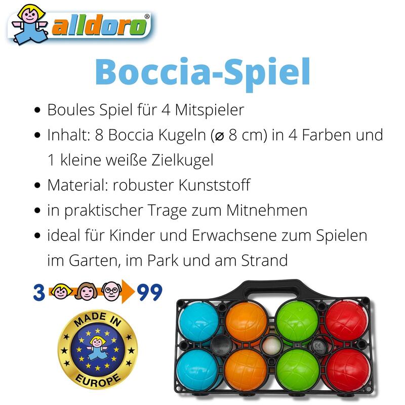 Boule/Boccia-Spiel für Kinder, 8 Kunststoffkugeln & 1 Zielkugel im Tragekoffer
