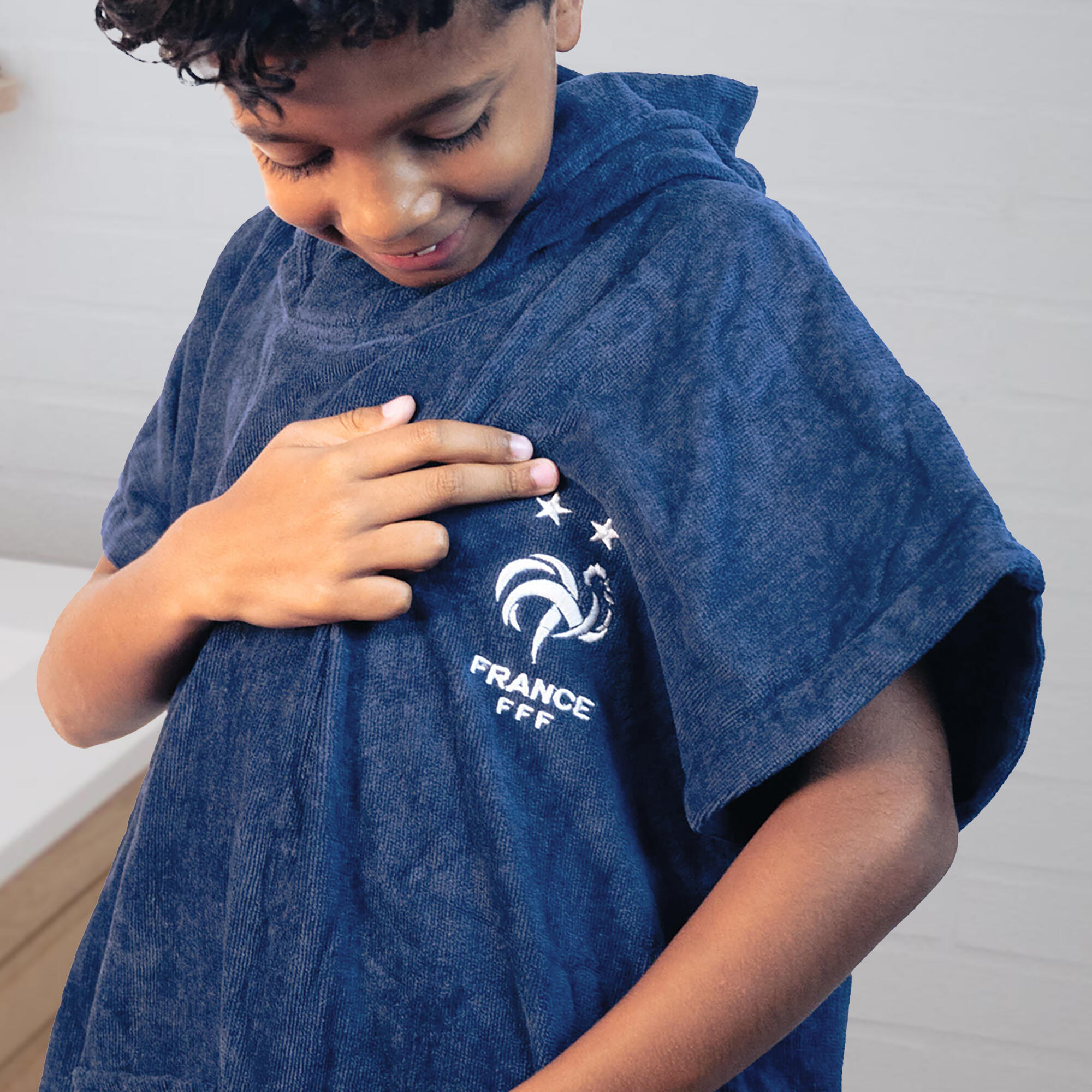 Poncho de bain enfant 100% coton football Equipe de France - Logo 3/5