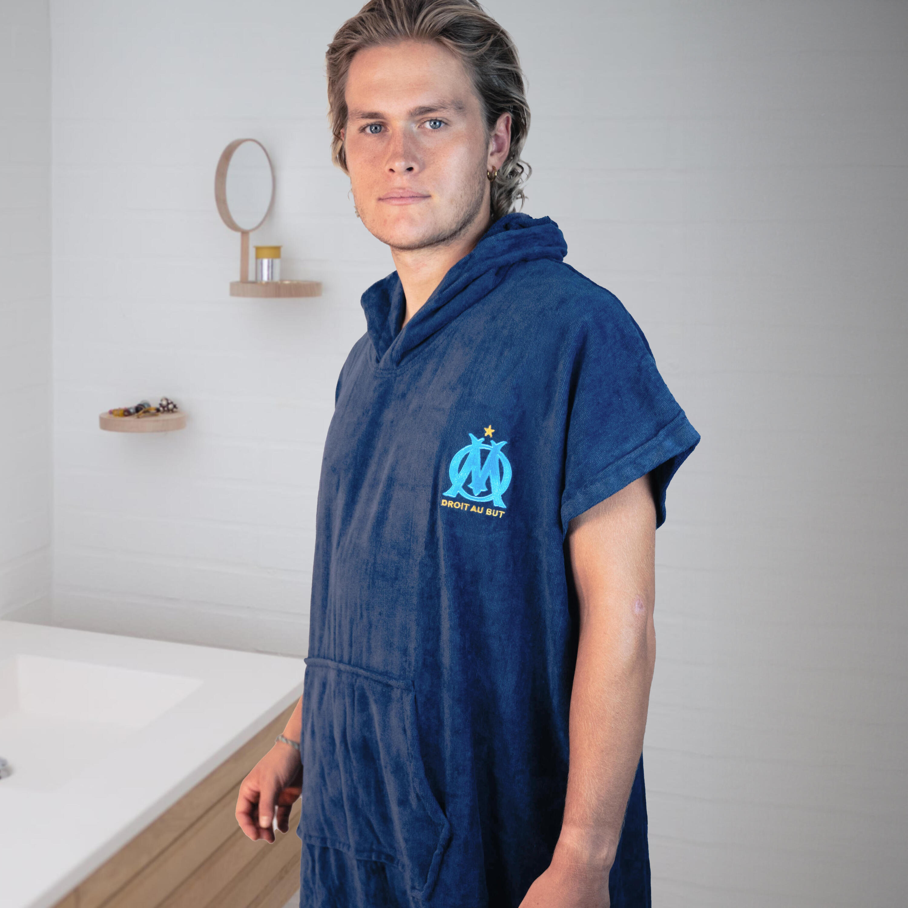 Poncho de bain adulte 100% coton football Marseille - Logo 4/5