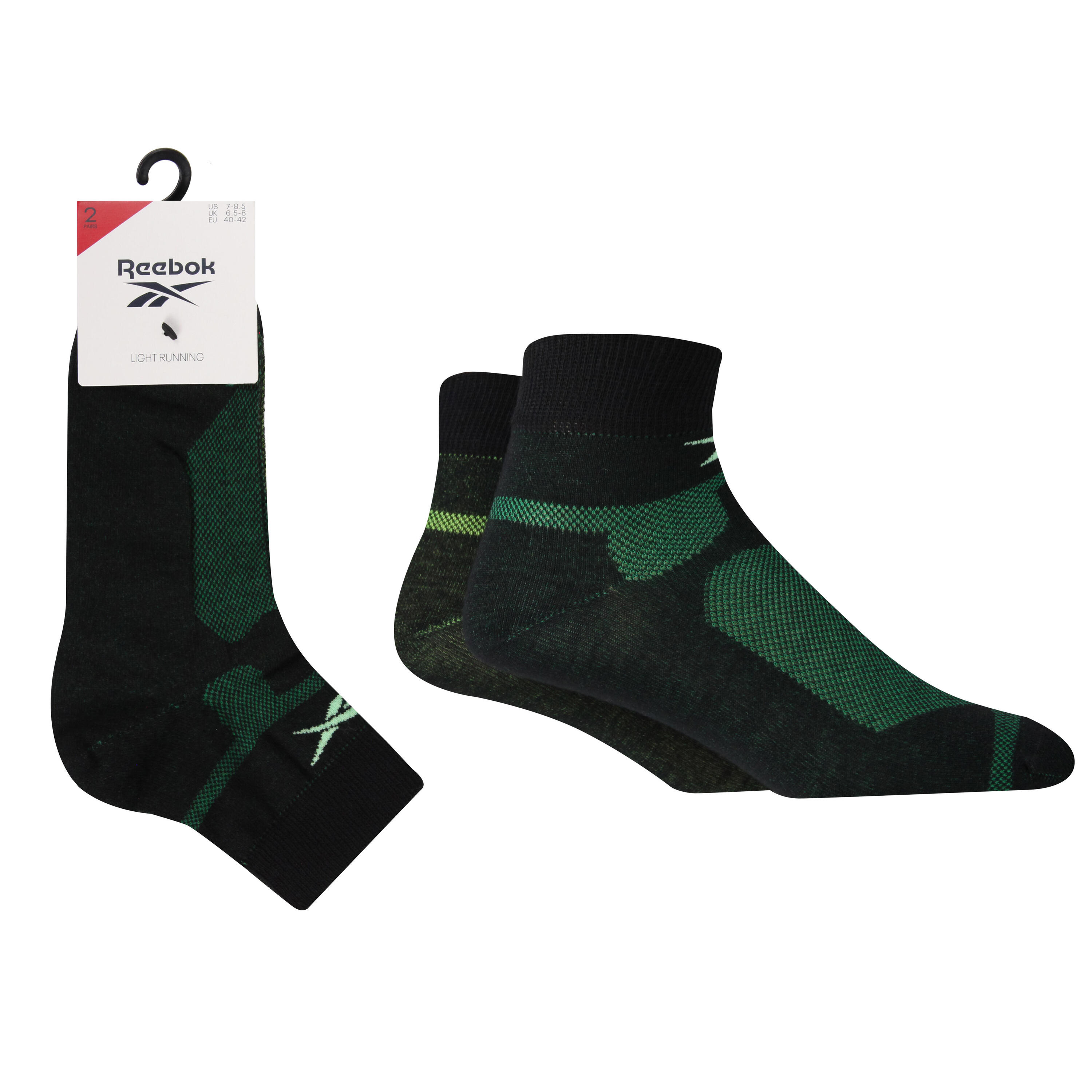 REEBOK 2 Pair Pack Light Running Sports Socks With Mesh Top For Ventilation