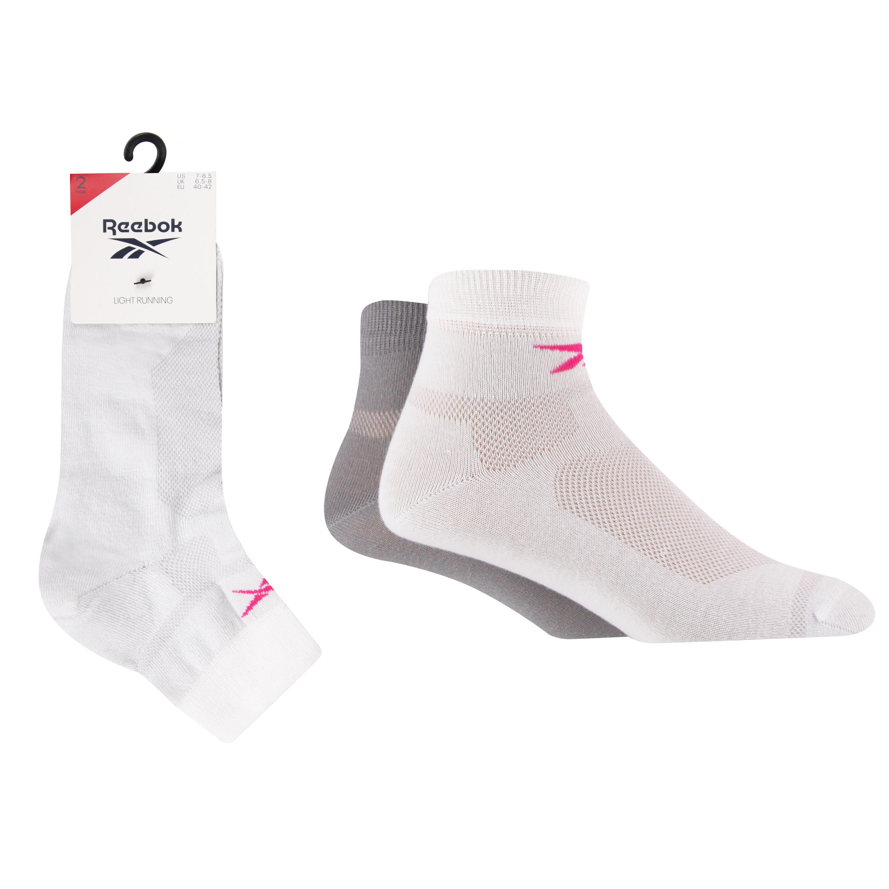 REEBOK 2 Pair Pack Light Running Sports Socks With Mesh Top For Ventilation