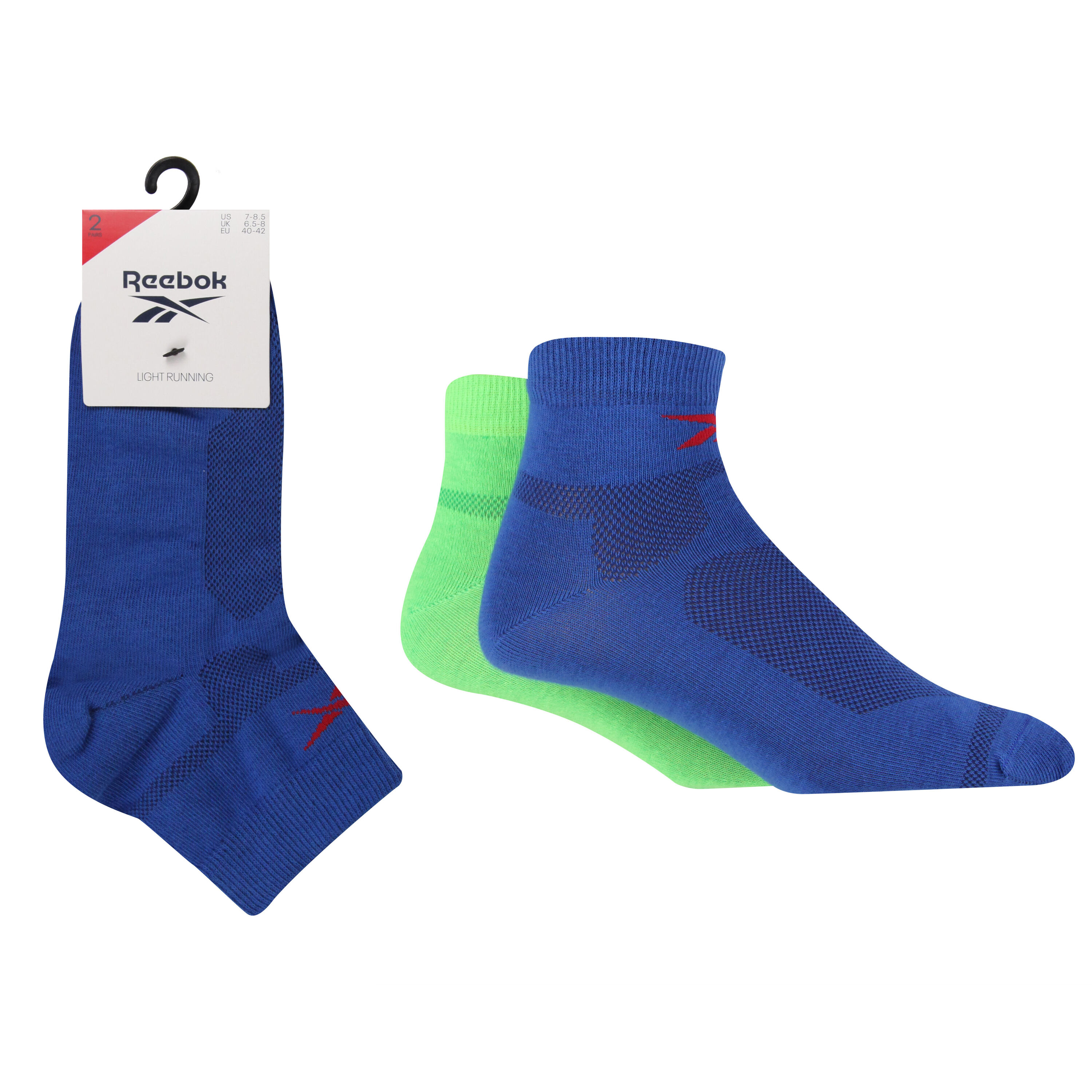 REEBOK 2 Pair Pack Light Running Sports Socks With Mesh Top For Ventilation