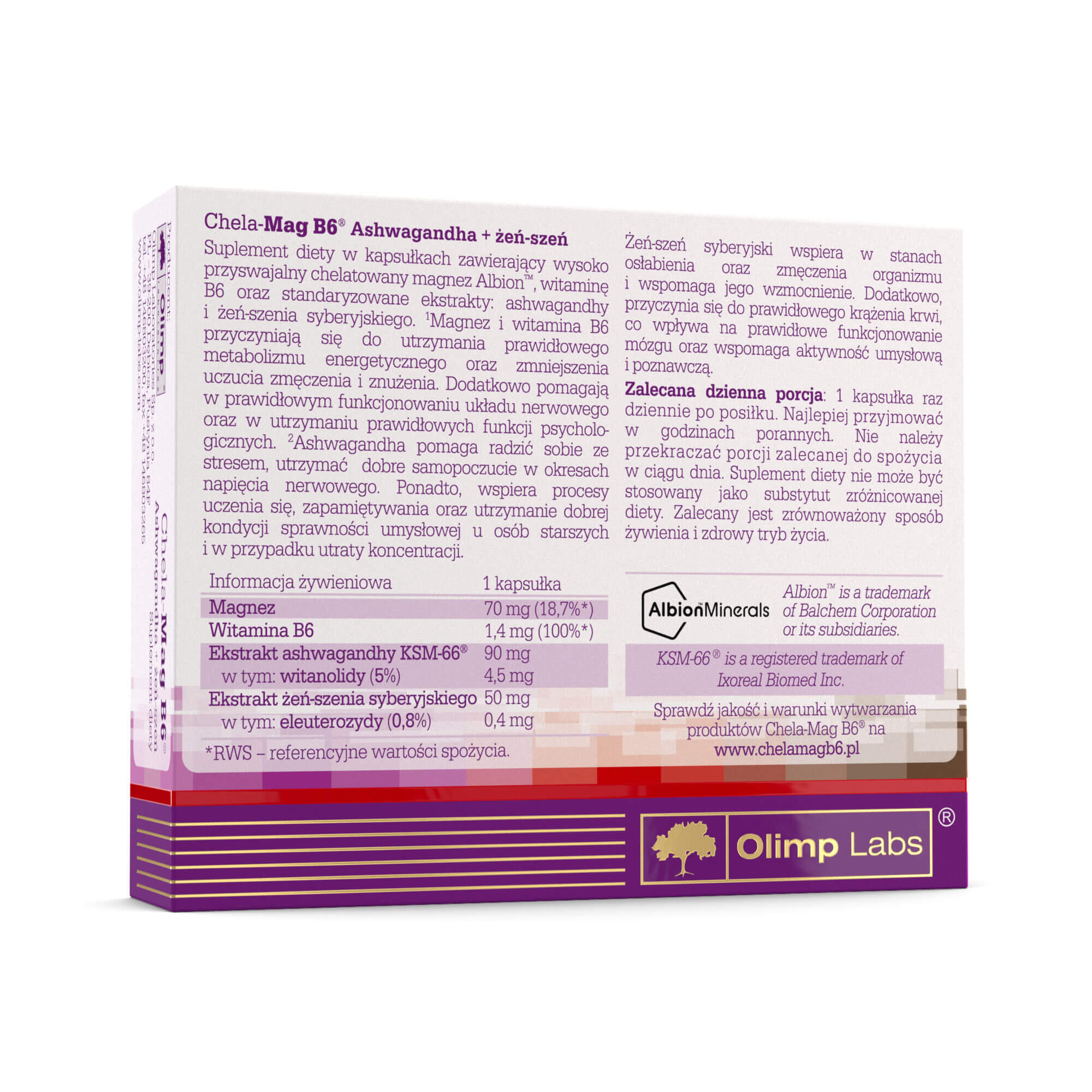 Magnez Olimp Chela-Mag B6® Ashwagandha+żeń-szeń - 30 Kapsułek 2/2