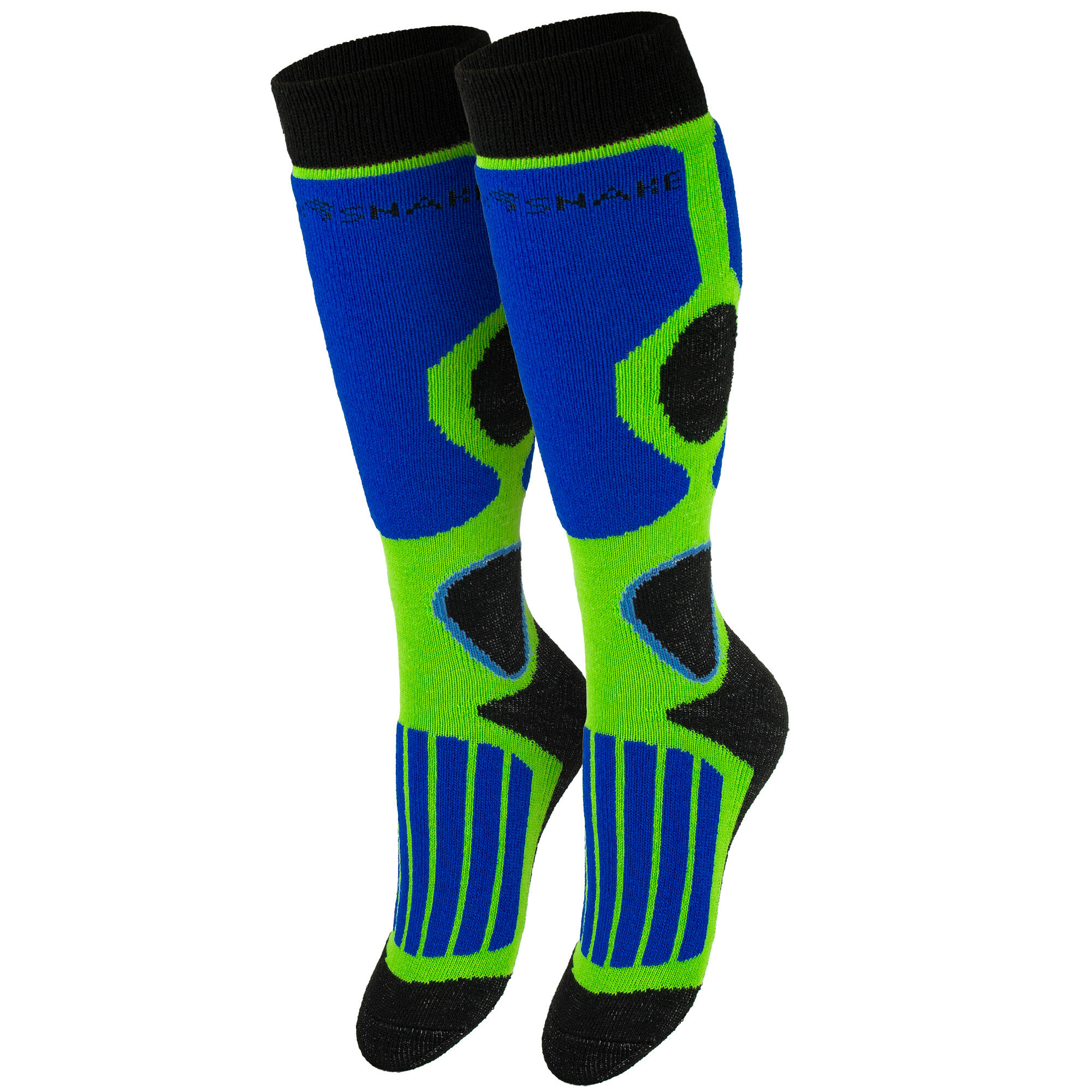 High protection ski socks | Children | Padded knee socks | Green/Blue