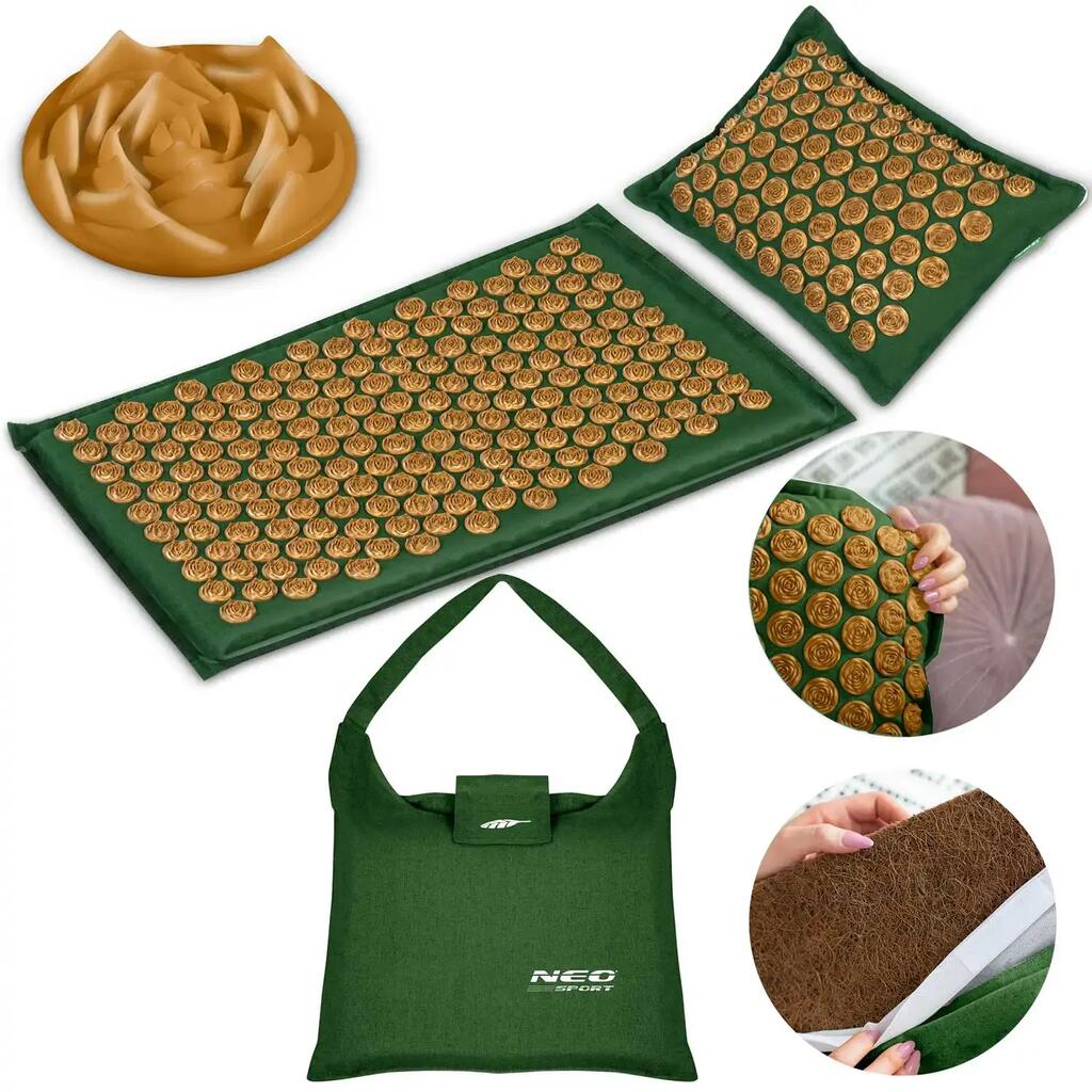 Acupressure mat with pillow NS-902 dark green and gold